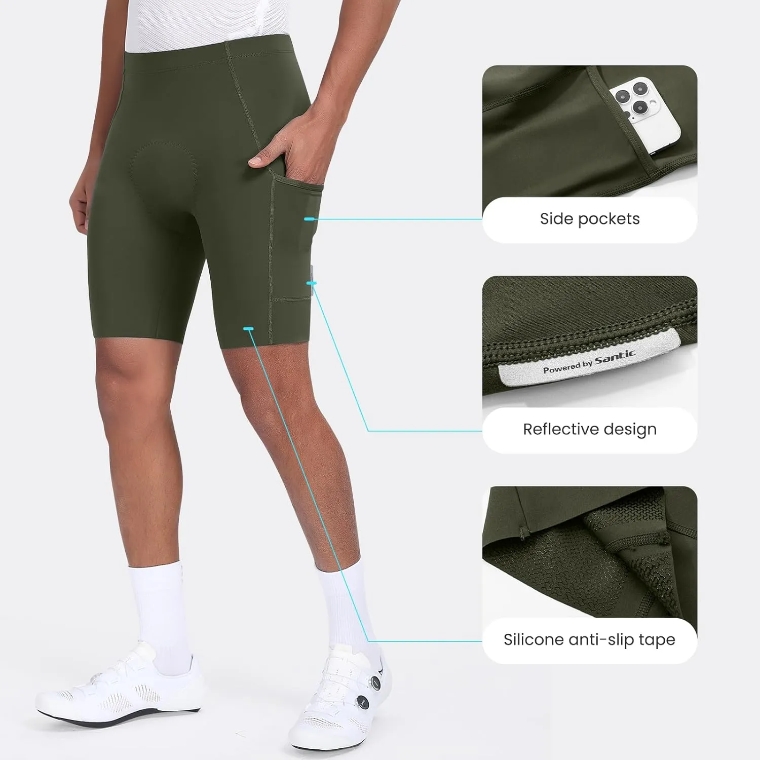 Santic Men's Bike Shorts 4D Padded UPF 50  Cycling Road Biking Mountain Bicycle Cycle Shorts with Pockets