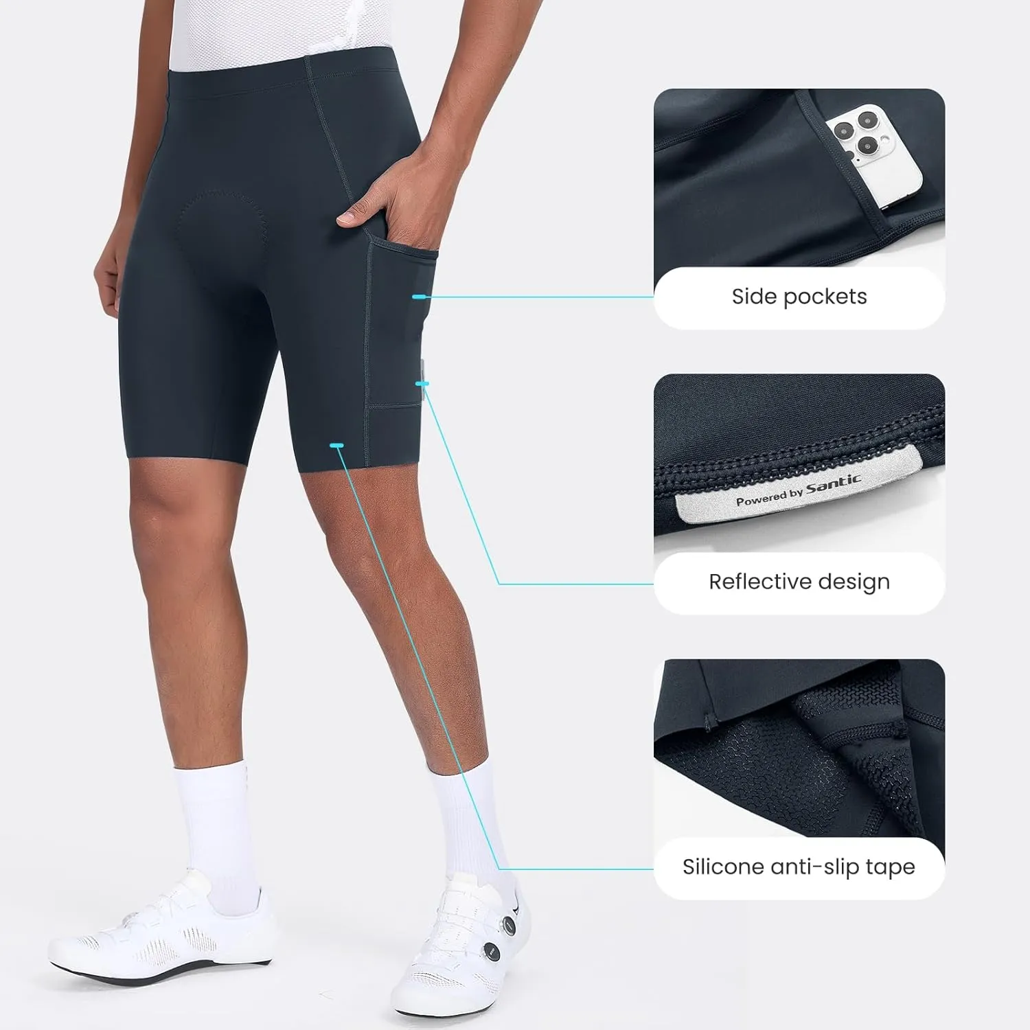 Santic Men's Bike Shorts 4D Padded UPF 50  Cycling Road Biking Mountain Bicycle Cycle Shorts with Pockets