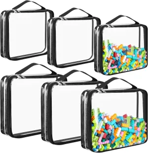 Sanwuta 6 Packs Toy Storage Bags, PVC Organizing Case Bags with Zipper, Waterproof Toy Container for Board Games, Building Blocks, Puzzles, Small Toys and Kids Books(X-Large, Large, Small,Black)