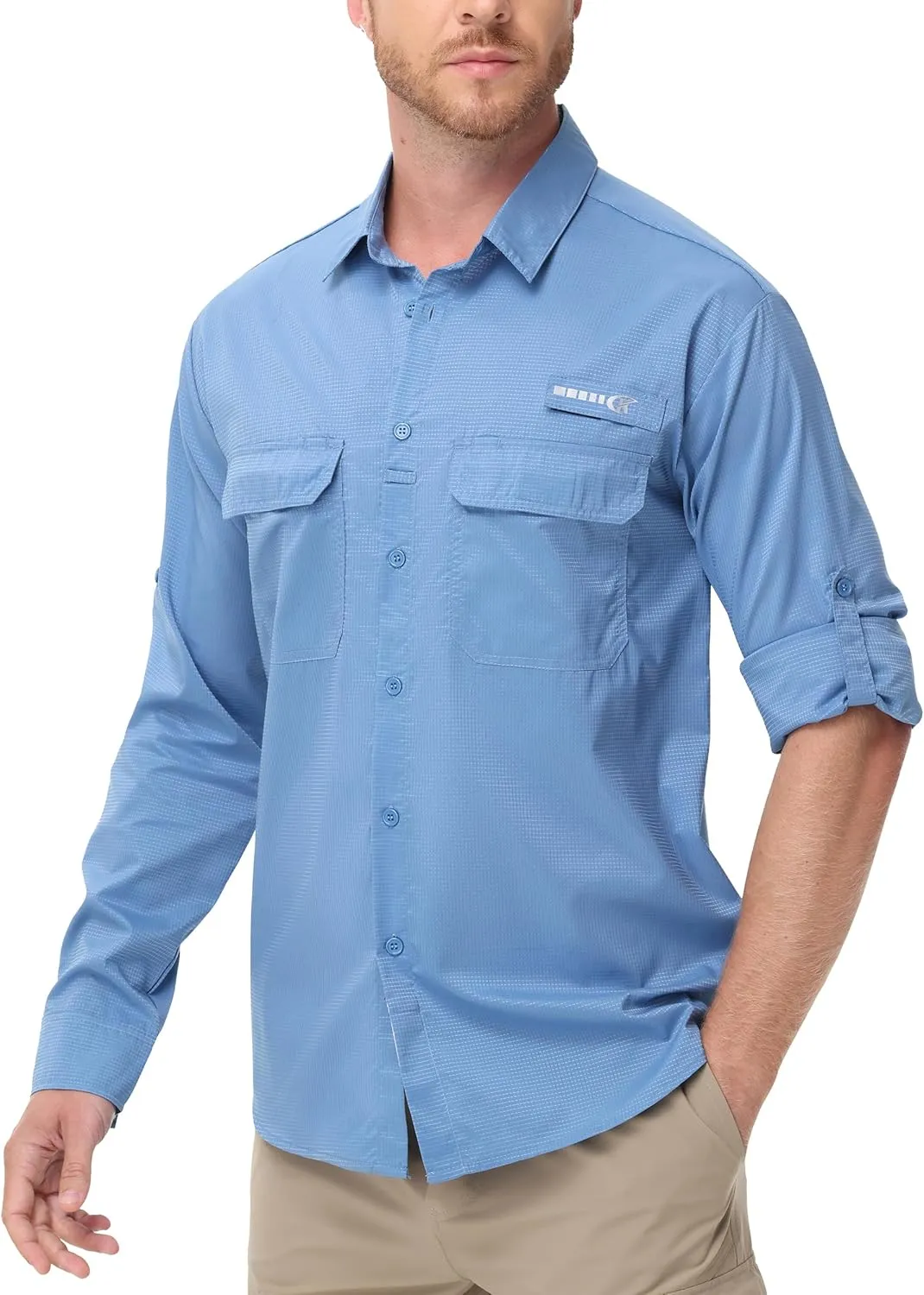 Satankud Mens Long Sleeve Fishing Shirts Sun Protection Quick Dry Cooling Hiking Shirt for Travel Safari Camping Work