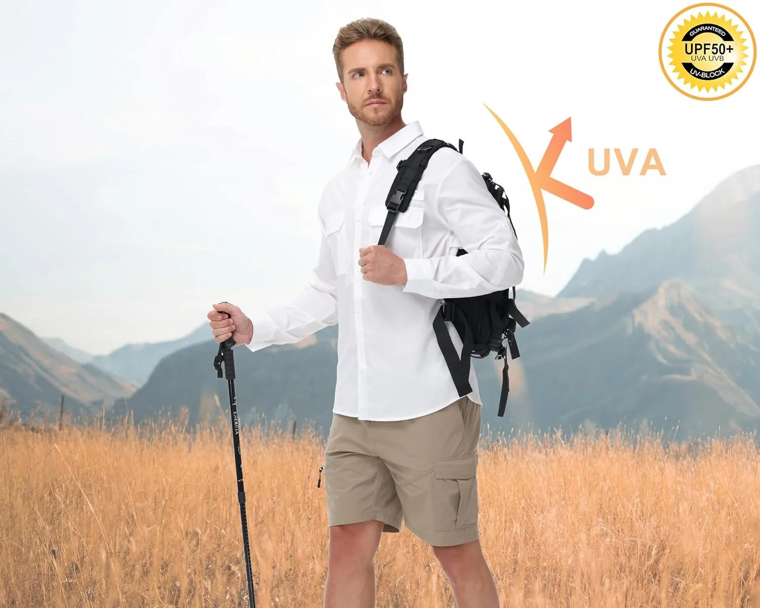 Satankud Mens Long Sleeve Fishing Shirts Sun Protection Quick Dry Cooling Hiking Shirt for Travel Safari Camping Work