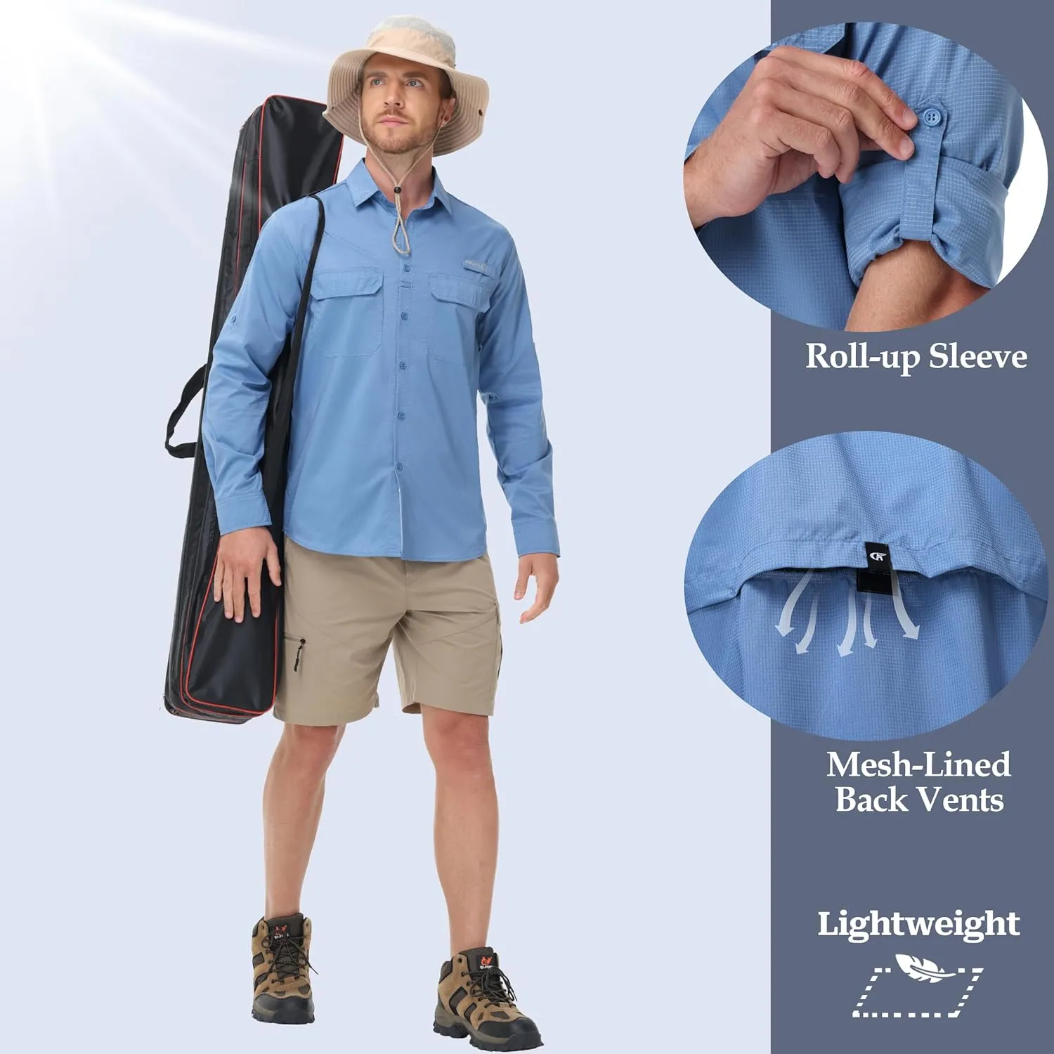 Satankud Mens Long Sleeve Fishing Shirts Sun Protection Quick Dry Cooling Hiking Shirt for Travel Safari Camping Work