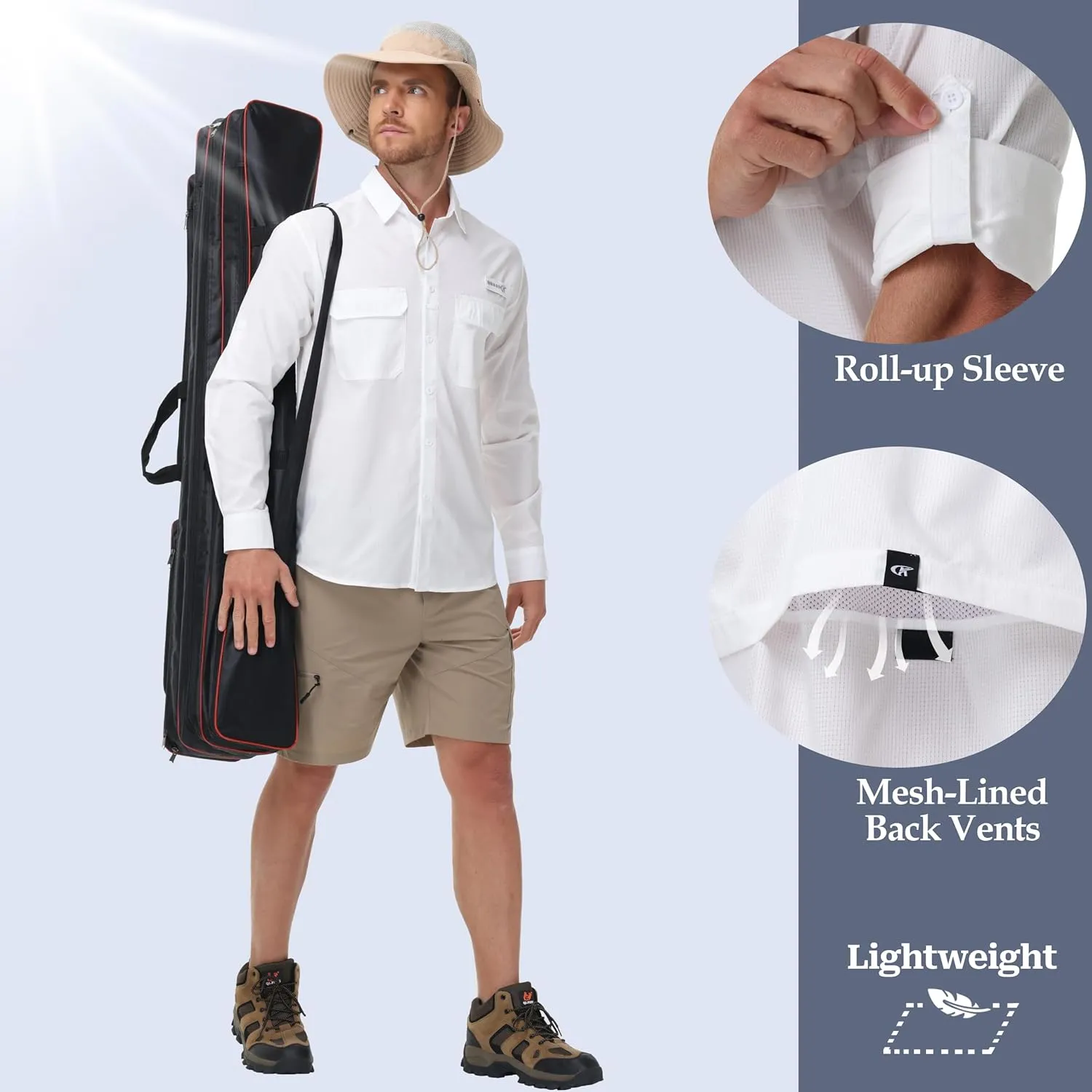 Satankud Mens Long Sleeve Fishing Shirts Sun Protection Quick Dry Cooling Hiking Shirt for Travel Safari Camping Work