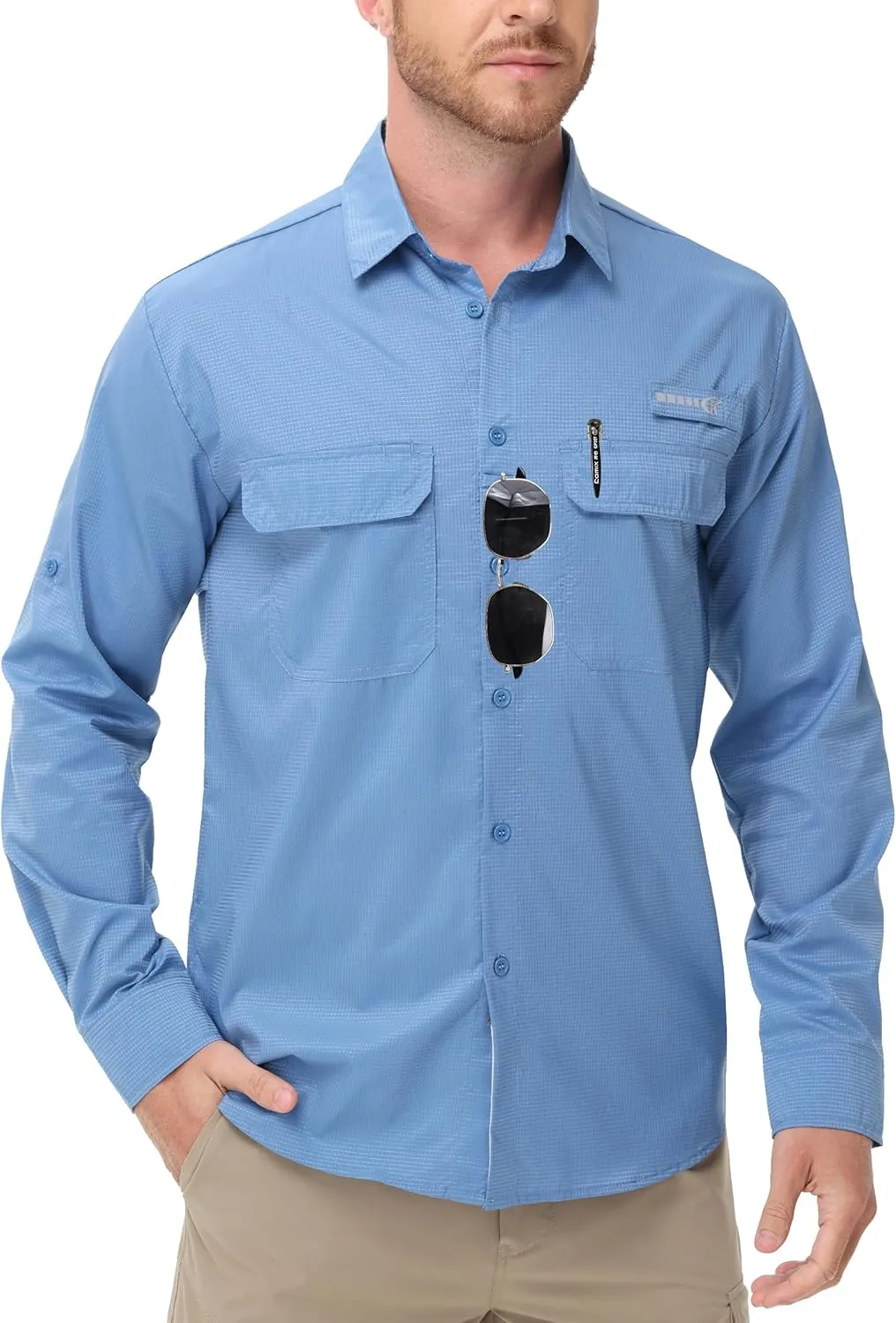 Satankud Mens Long Sleeve Fishing Shirts Sun Protection Quick Dry Cooling Hiking Shirt for Travel Safari Camping Work