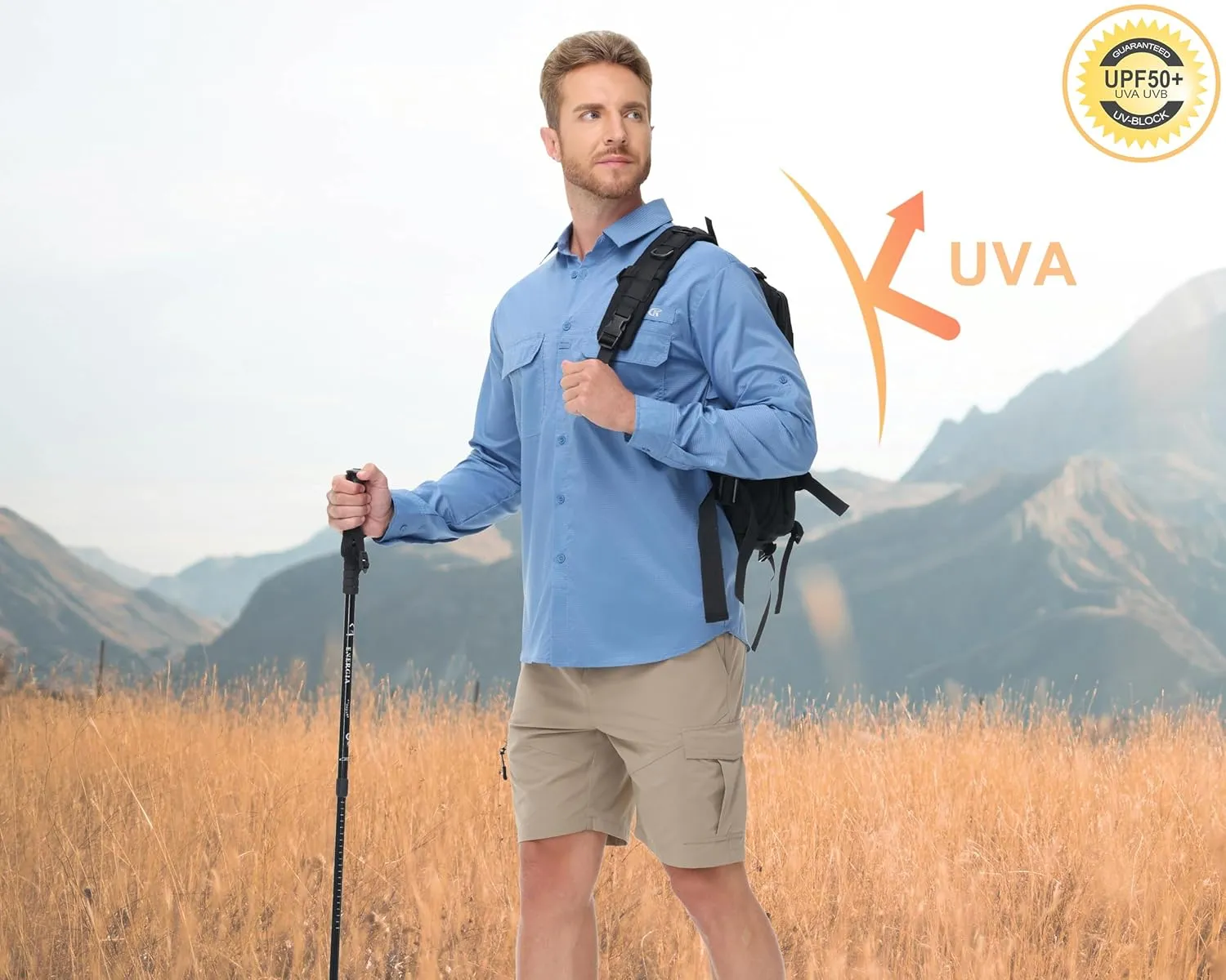 Satankud Mens Long Sleeve Fishing Shirts Sun Protection Quick Dry Cooling Hiking Shirt for Travel Safari Camping Work