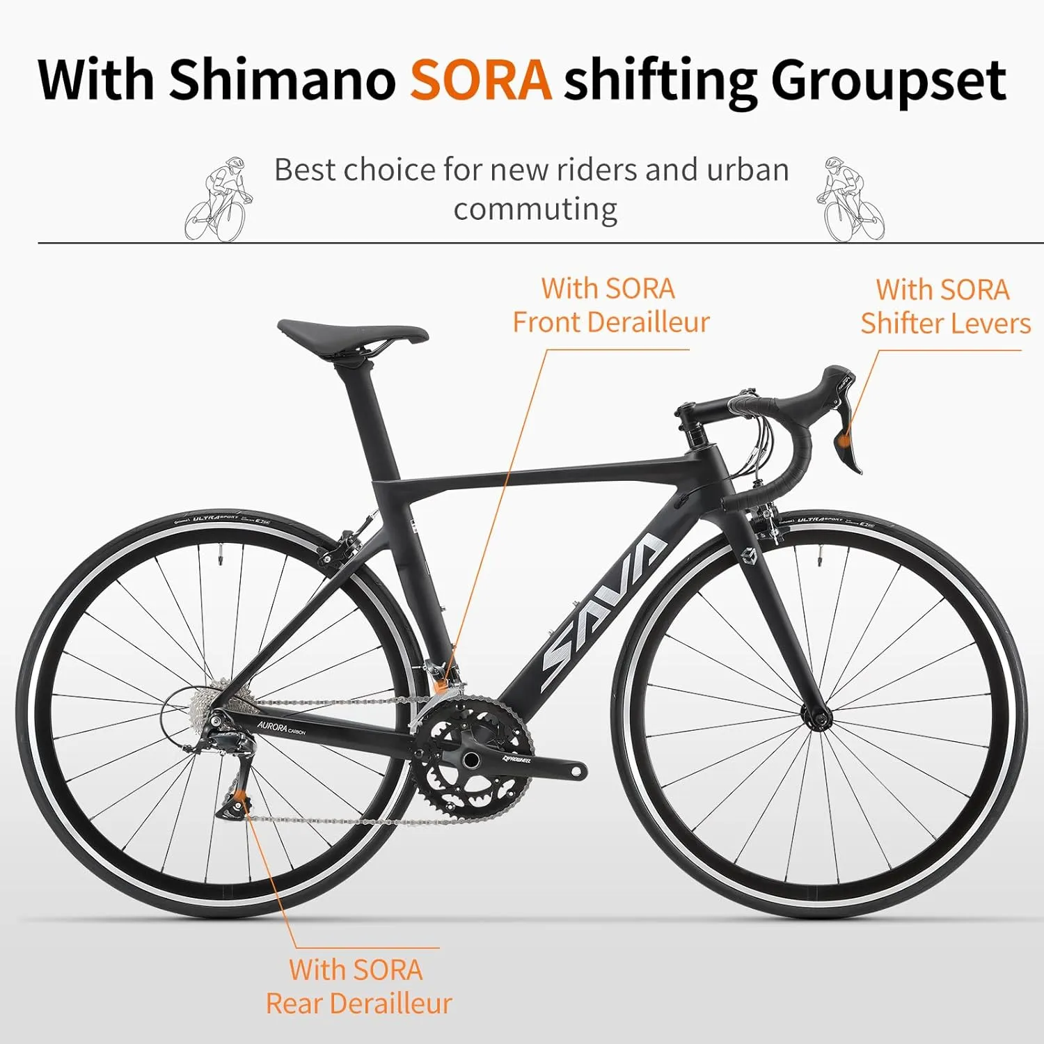 SAVADECK Carbon Road Bike with Shimano SORA R3000 18 Speed Derailleur System,Racing Bicycle with Carbon Fiber Frame Carbon Fork and Double V Brake for Adult