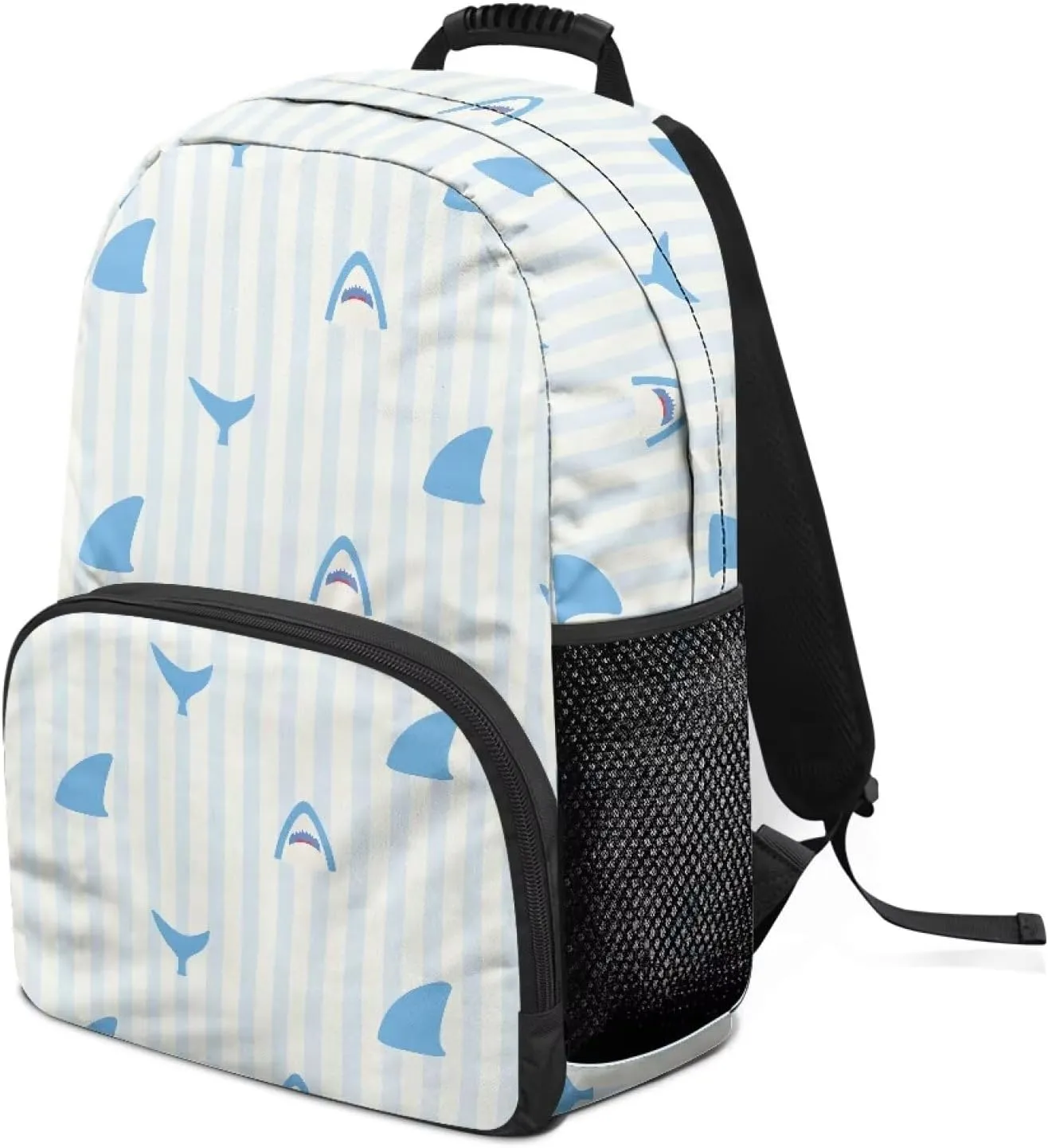School Backpack with Laptop Compartment - Fully Printed Bagpack for Teens, Includes 2 Side Water Bottle Holders & Organizational Pockets (17.3x12.2x5.9 in) Cartoon Shark Stripe Print