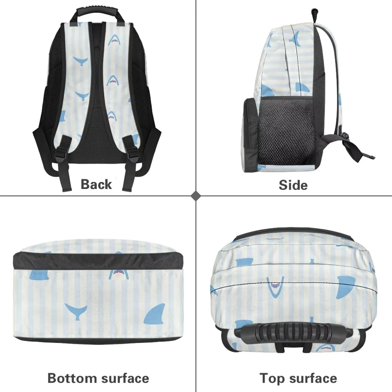 School Backpack with Laptop Compartment - Fully Printed Bagpack for Teens, Includes 2 Side Water Bottle Holders & Organizational Pockets (17.3x12.2x5.9 in) Cartoon Shark Stripe Print