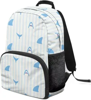 School Backpack with Laptop Compartment - Fully Printed Bagpack for Teens, Includes 2 Side Water Bottle Holders & Organizational Pockets (17.3x12.2x5.9 in) Cartoon Shark Stripe Print