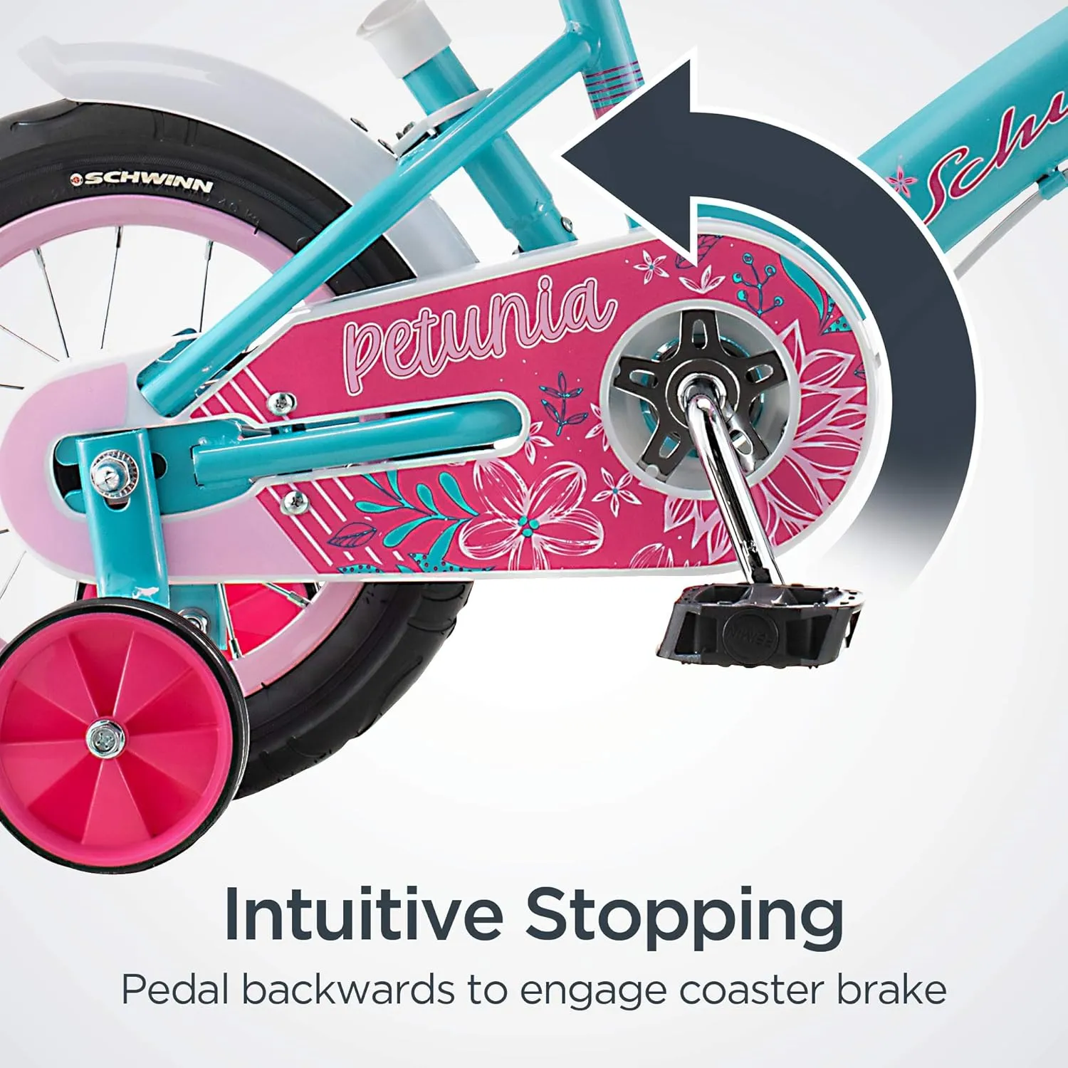 Schwinn Grit and Petunia Push Steer and Ride Kids Bike, For Boys & Girls Ages 2-4 Year Old, Rider Height 28-38 Inch, 12-Inch Wheels, Training Wheels, Detachable Push Handle with Water Bottle & Holder