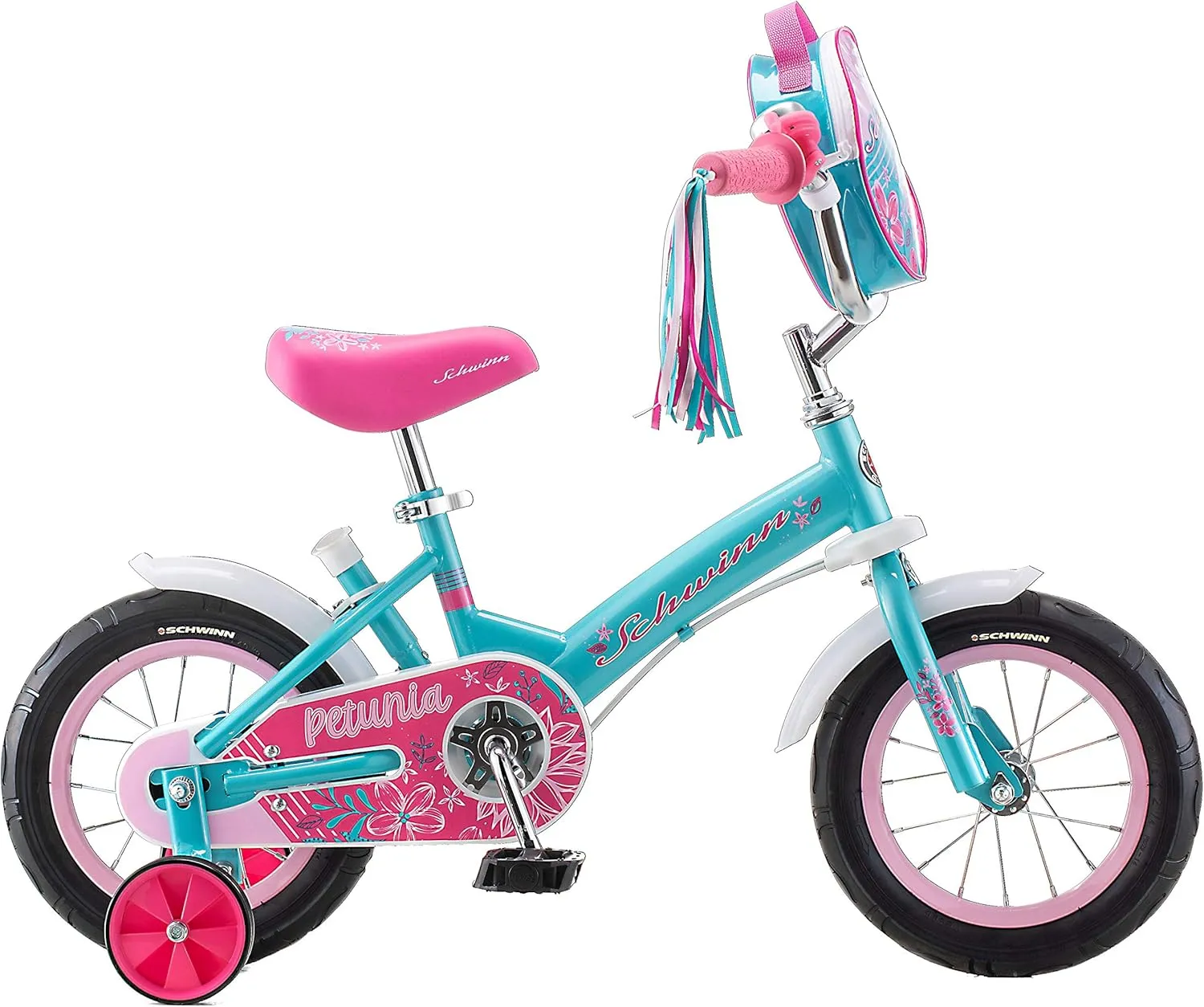 Schwinn Grit and Petunia Push Steer and Ride Kids Bike, For Boys & Girls Ages 2-4 Year Old, Rider Height 28-38 Inch, 12-Inch Wheels, Training Wheels, Detachable Push Handle with Water Bottle & Holder