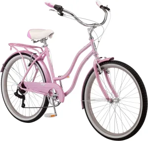 Schwinn Perla Cruiser Bike, 26 Inch Bike for Women and Men, 7-Speed Beach Cruiser Bicycle, Linear Pull Brakes, Comfortable Quilted Seat, Upright Riding Position, Adult Bicycle