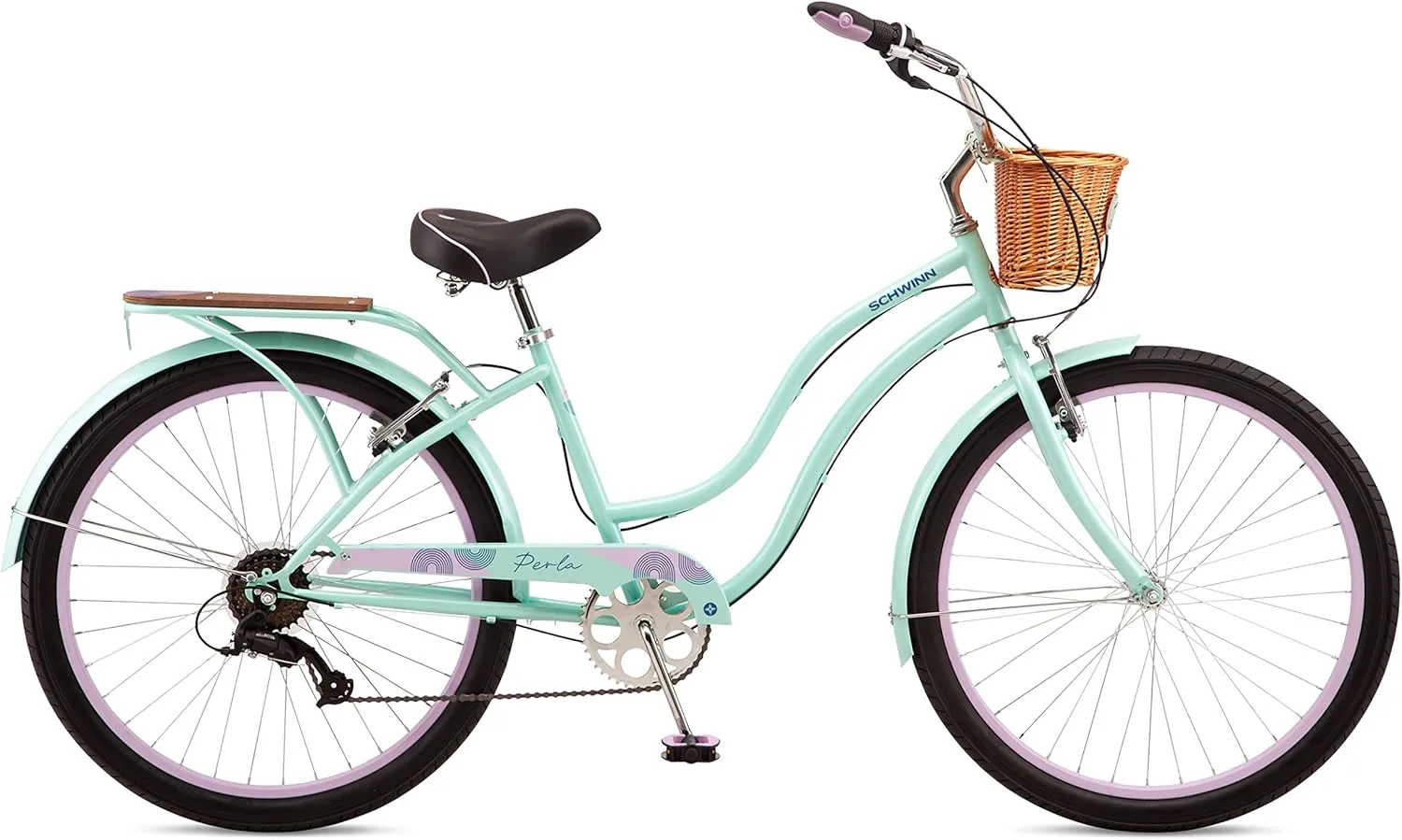 Schwinn Perla Cruiser Bike, 26 Inch Bike for Women and Men, 7-Speed Beach Cruiser Bicycle, Linear Pull Brakes, Comfortable Quilted Seat, Upright Riding Position, Adult Bicycle