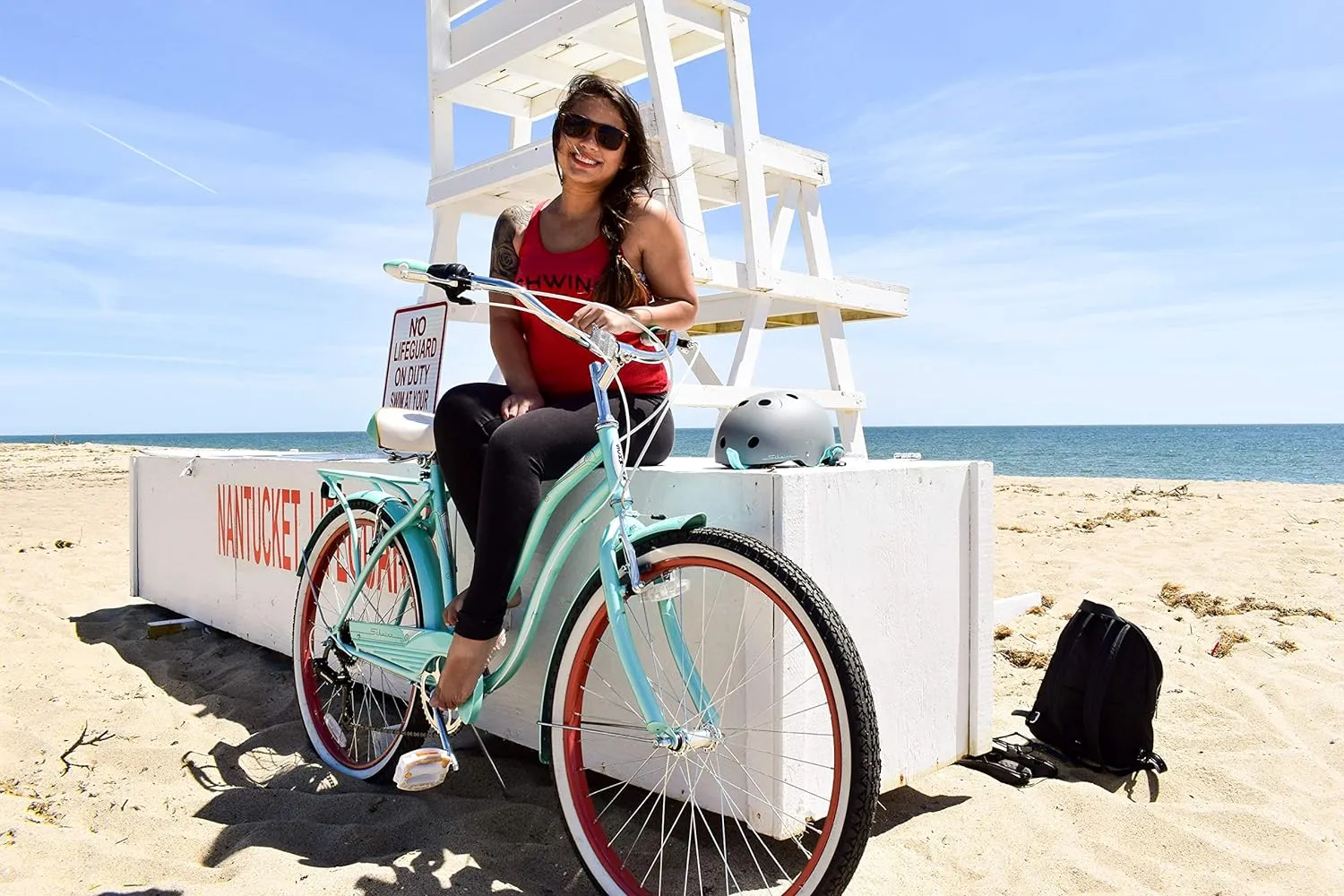 Schwinn Perla Cruiser Bike, 26 Inch Bike for Women and Men, 7-Speed Beach Cruiser Bicycle, Linear Pull Brakes, Comfortable Quilted Seat, Upright Riding Position, Adult Bicycle