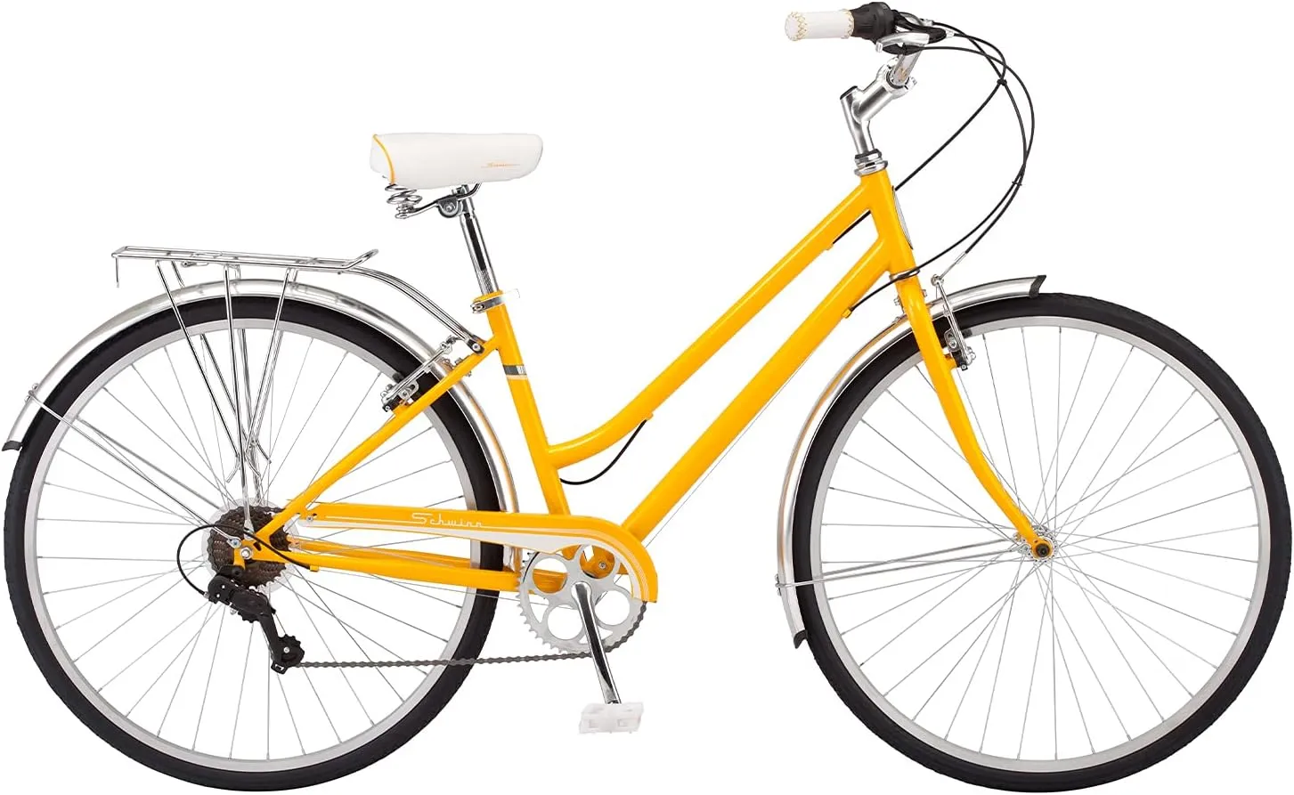 Schwinn Wayfarer Hybrid Bike, 700c Mens and Womens Bike, 7-Speed Hybrid Bicycle, Retro Steel Frame, Front and Rear Linear Pull Brakes, Fenders, Cargo Space, Adult Bicycle
