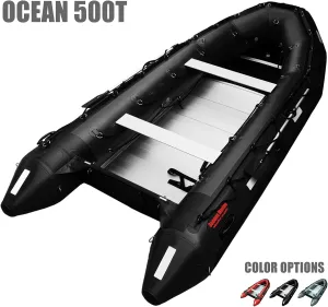 Seamax Ocean500T 16.5 Feet Commercial Grade Inflatable Boat, Max 15 Passengers and 50HP Rated (Black)