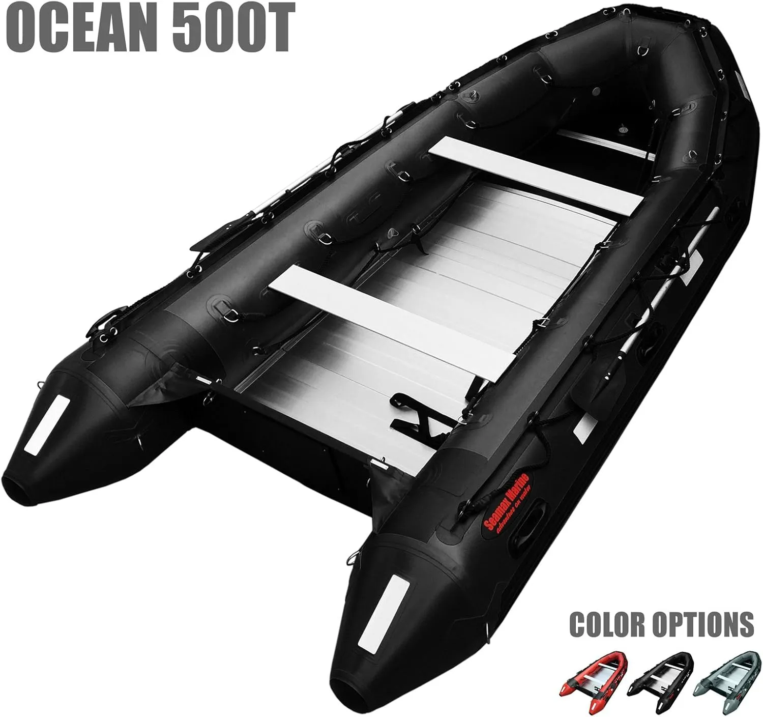 Seamax Ocean500T 16.5 Feet Commercial Grade Inflatable Boat, Max 15 Passengers and 50HP Rated (Black)