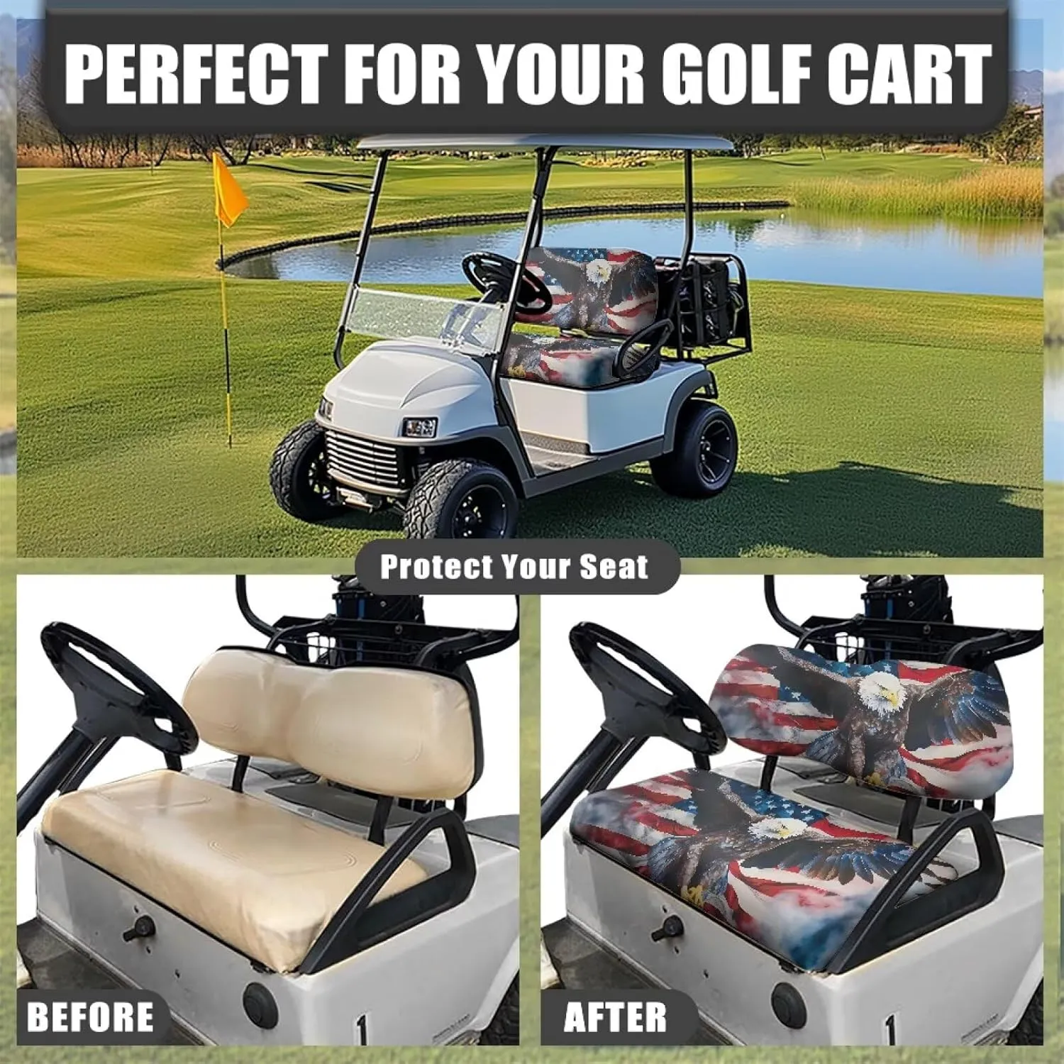 SEANATIVE Golf Cart Seat Covers 2Pcs Universal Fit Golf Cart Seat Protector Blanket Anti-Slip Elastic Golf Cart Accessories