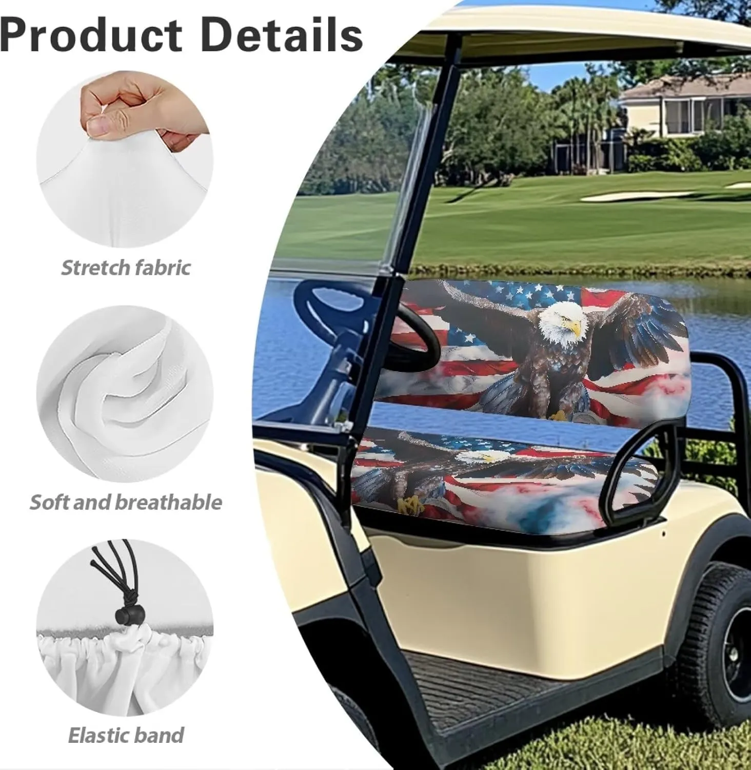SEANATIVE Golf Cart Seat Covers 2Pcs Universal Fit Golf Cart Seat Protector Blanket Anti-Slip Elastic Golf Cart Accessories