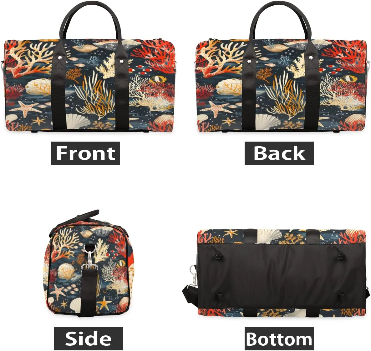 Seashell Starfish Travel Duffle Bag, Sports Gym Bags for Women Men, Carry On Weekender Overnight Bag, Nautical Coastal Workout Hospital Airplane Trips Bag