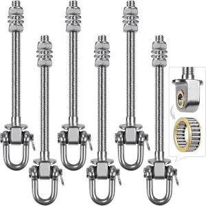 SELEWARE Heavy Duty Stainless Steel Swing Hangers with Bearings (Set of 6), Swing Bolts M10 x 9", 1800LB Capacity for Wood & Steel Beams, Yoga Hammock, Porch Swing
