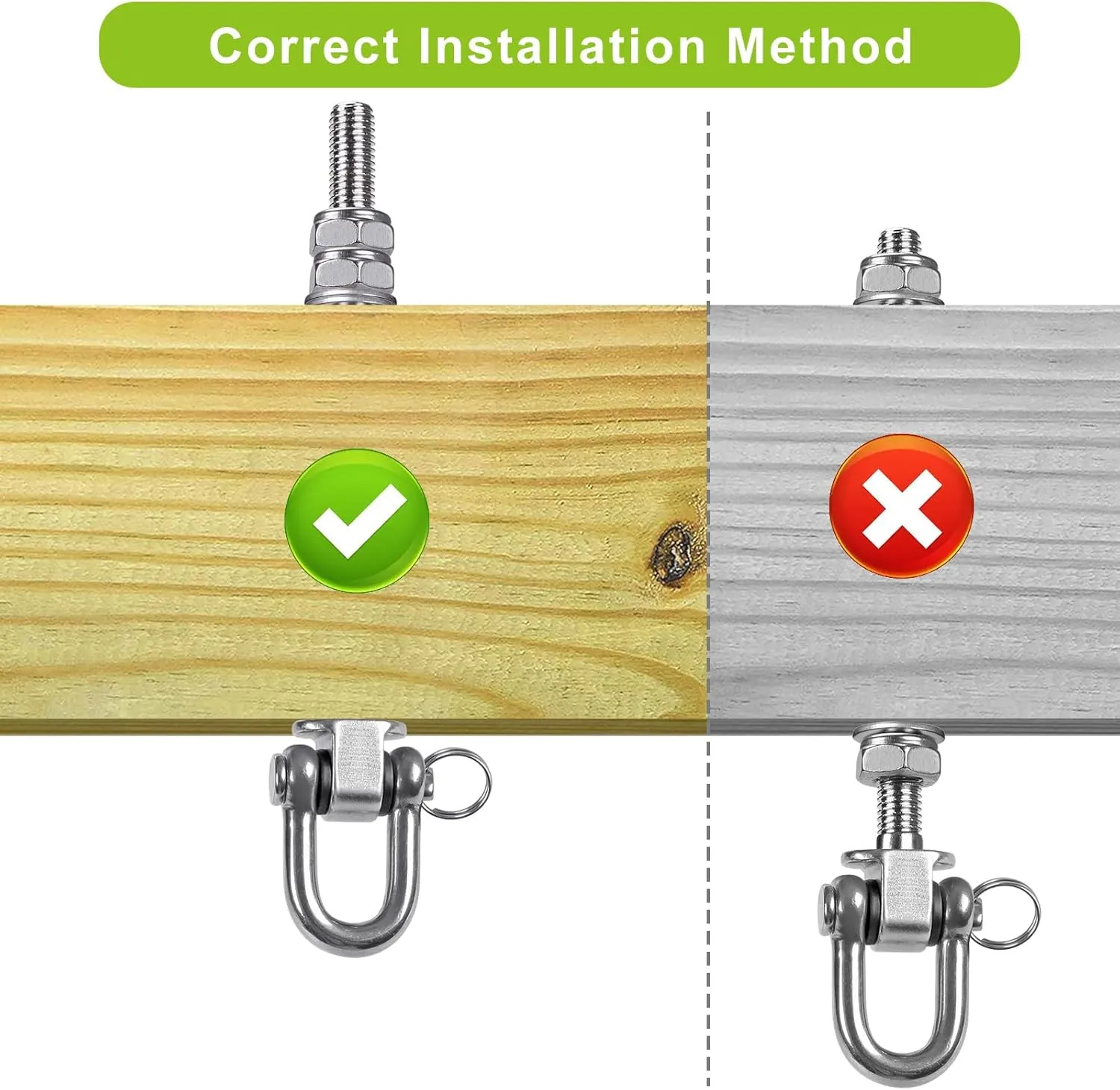 SELEWARE Heavy Duty Stainless Steel Swing Hangers with Bearings (Set of 6), Swing Bolts M10 x 9", 1800LB Capacity for Wood & Steel Beams, Yoga Hammock, Porch Swing