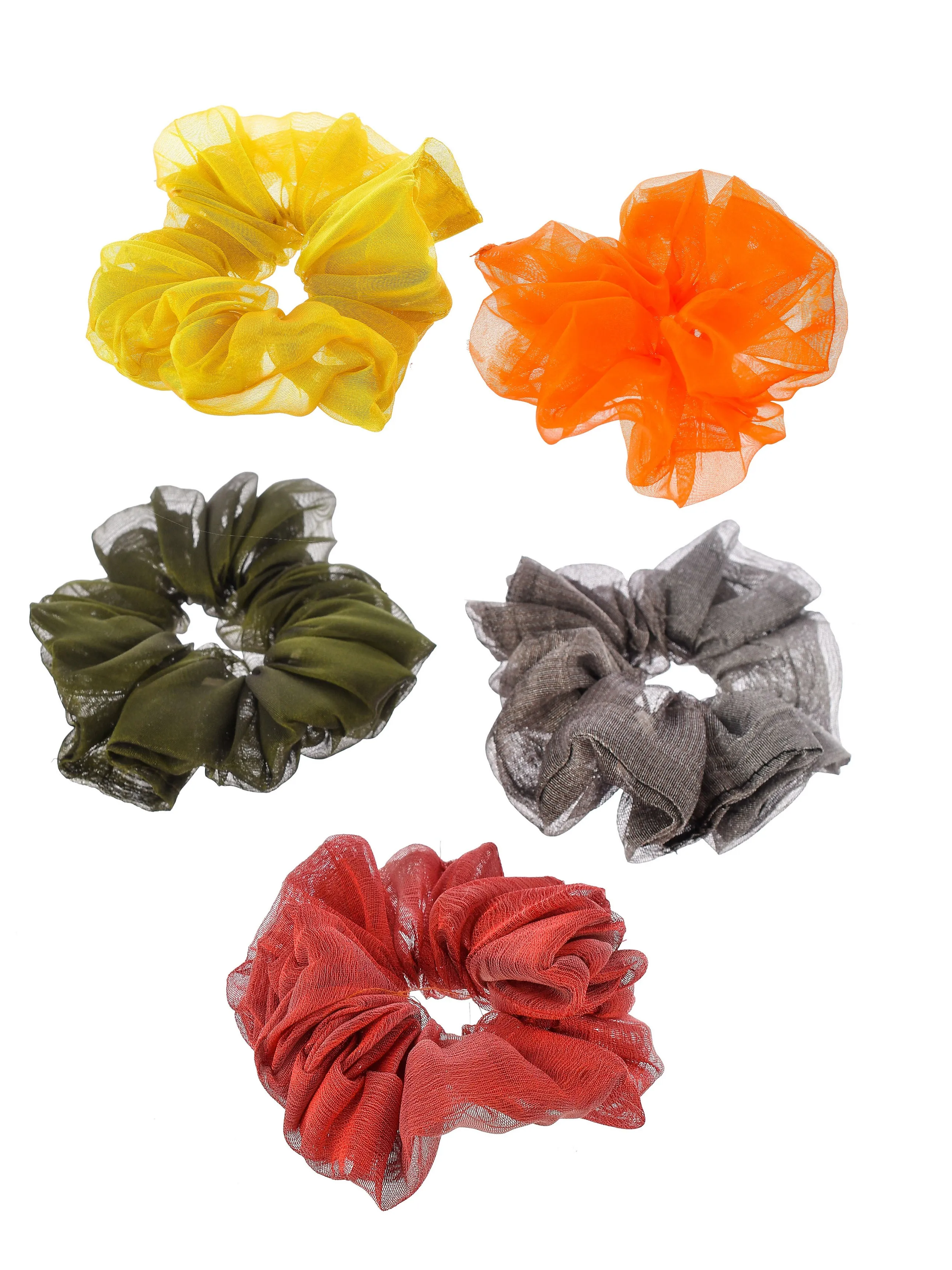 Set of 5 Multi Colored Organza Scrunchies Ponytail Holder