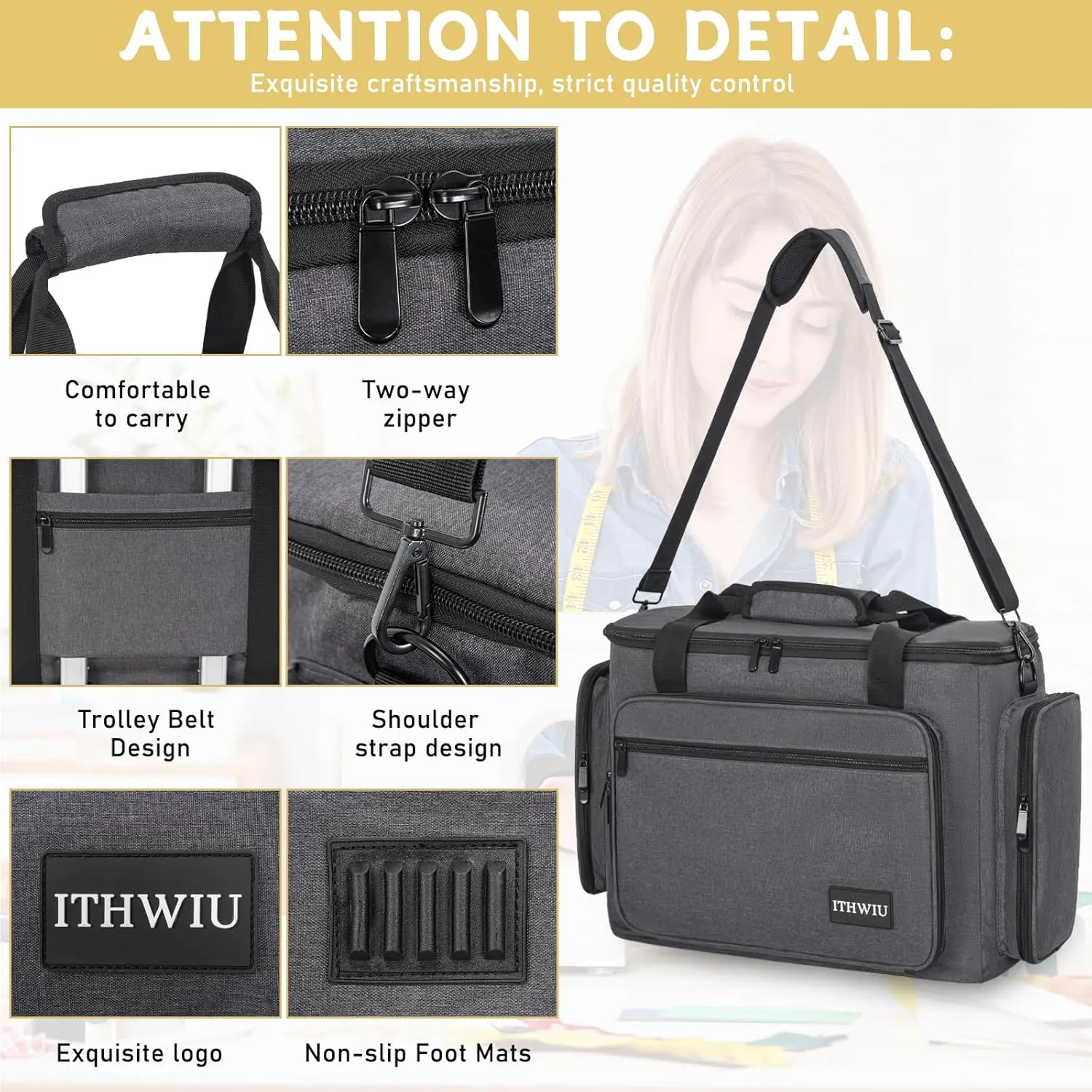 Sewing Machine Carrying Case with Multiple Storage Pockets for Accessories, Universal Tote Storage Bag