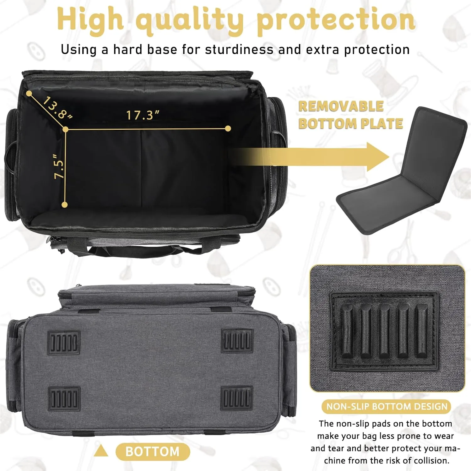 Sewing Machine Carrying Case with Multiple Storage Pockets for Accessories, Universal Tote Storage Bag