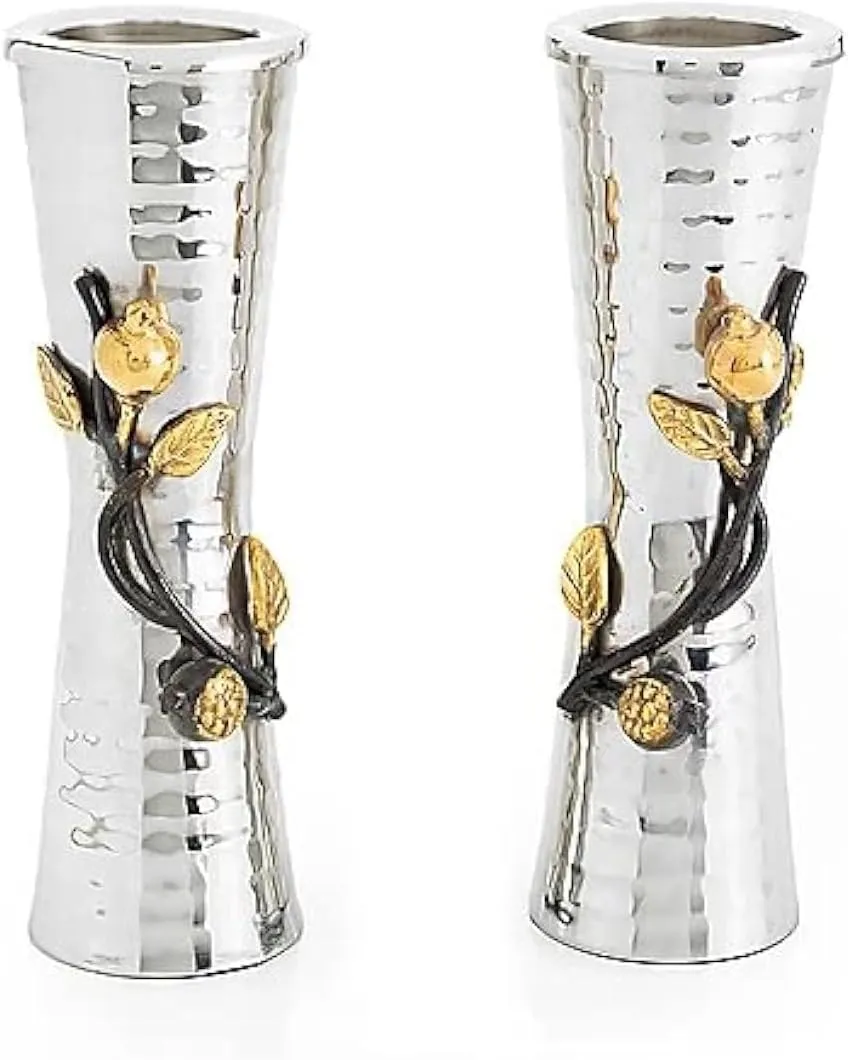 Shabbat Candlestick Holders - Pomegranate Branch Accent Decor - Jewish Judaica Gift (7 Inch CSZ-1)