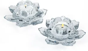 Shannon by Godinger Lotus Crystal Votive Pair Candle Holders, Set of 2