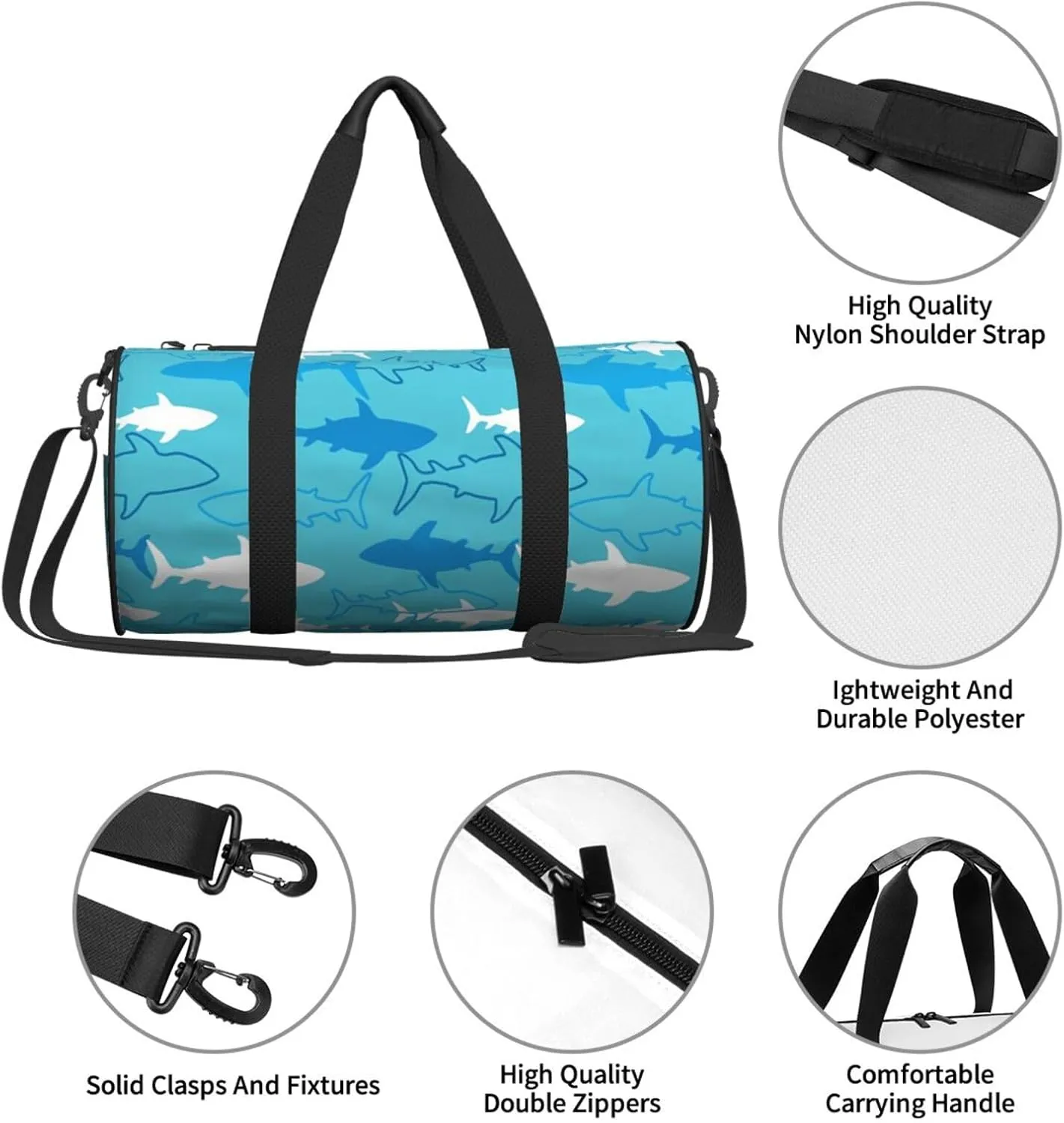 Sharks and Rays Marine Life Round Travel Duffel Bag Large Capacity Gym Sports Bags for Hiking Vacation Trips