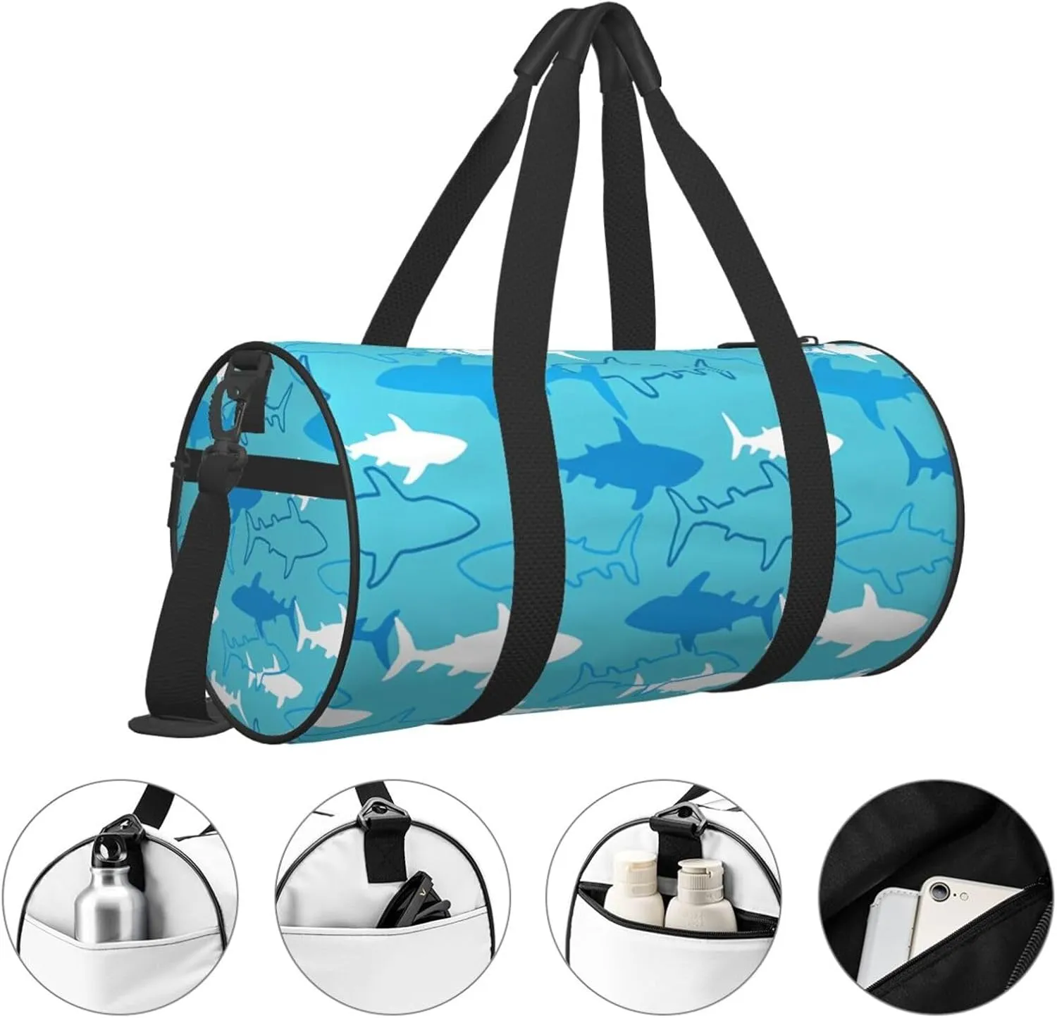 Sharks and Rays Marine Life Round Travel Duffel Bag Large Capacity Gym Sports Bags for Hiking Vacation Trips