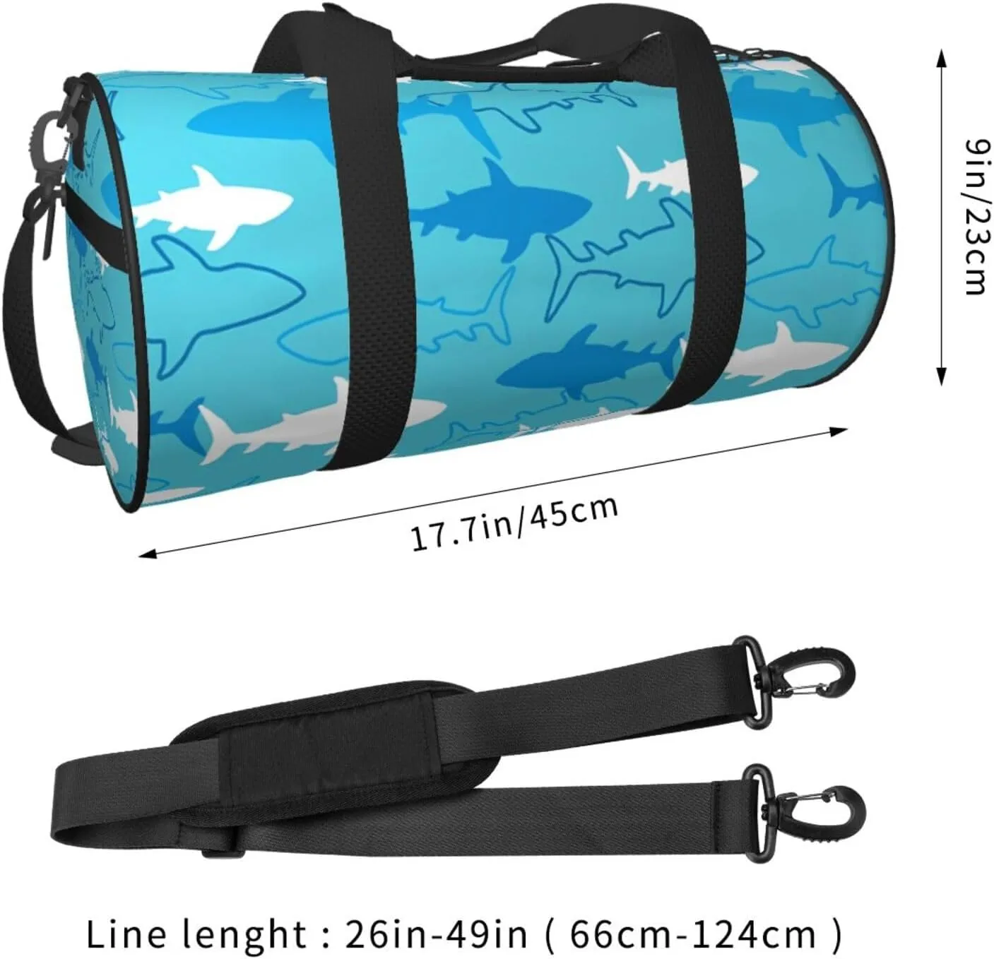 Sharks and Rays Marine Life Round Travel Duffel Bag Large Capacity Gym Sports Bags for Hiking Vacation Trips