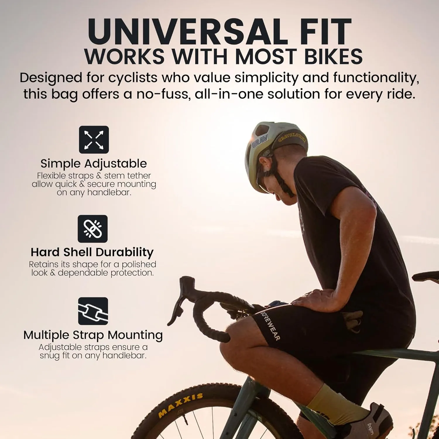 Signature Bar Bag – Sterling Silver | Hard-Shell Bike Handlebar Bag with Waterproof Zippers & Adjustable Straps | Lightweight Bicycle Handlebar Bag, Compatible with Road, Gravel & MTB Bikes