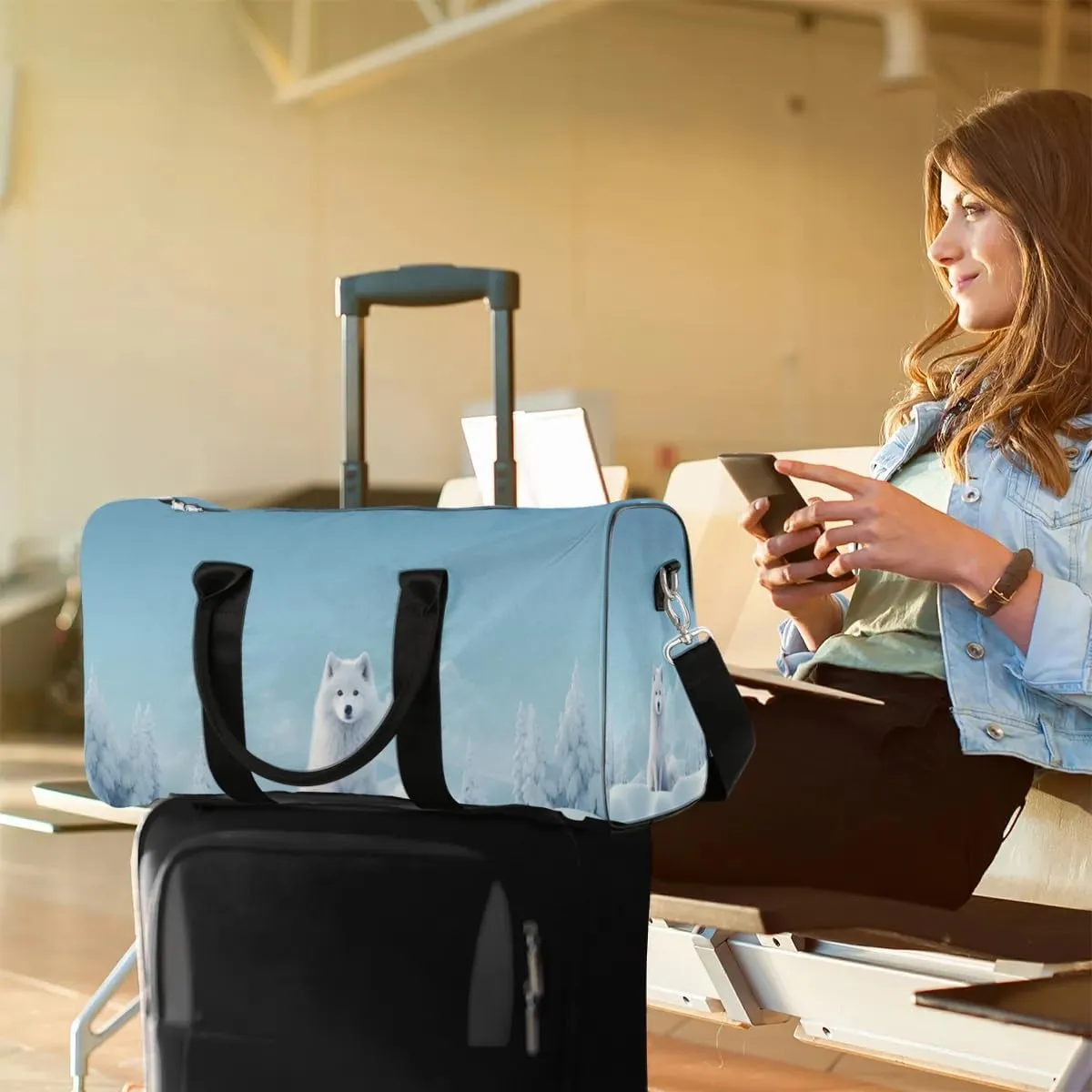 Sitting Fox Printed Travel Duffel Bag for Women Men Waterproof Foldable Overnight Weekender Bag Large Capacity Sports Gym Bag