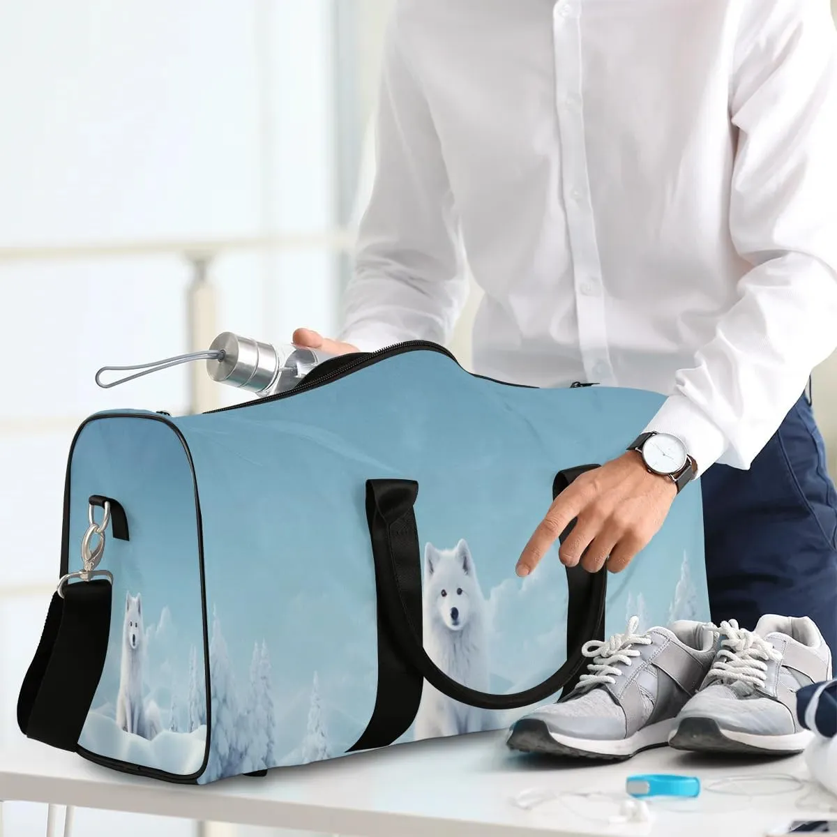 Sitting Fox Printed Travel Duffel Bag for Women Men Waterproof Foldable Overnight Weekender Bag Large Capacity Sports Gym Bag