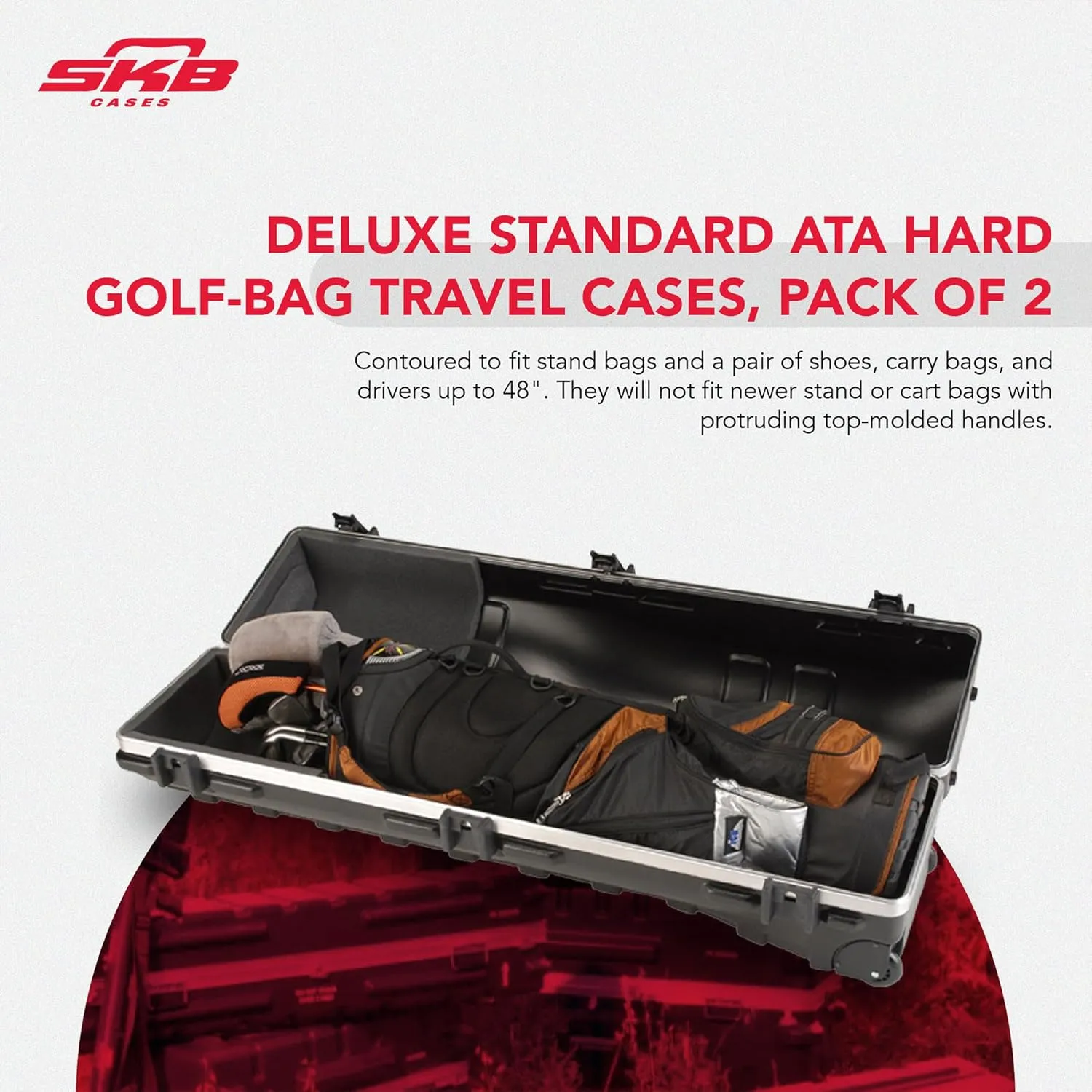 SKB Cases 2SKB-4814W ATA Deluxe Hard Plastic Golf Bag Travel Storage Case with Wheels for Cart Bags, Carry Bags, and 48 Inch Long Drivers