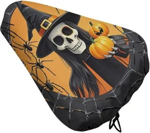 Skeleton Spider Web Bike Seat Cover Water-Repellent Exercise Bike Seat Cushion Bicycle Saddle Cover with Drawstring Rain Snow Dust Covers for City Mountain Road Biking