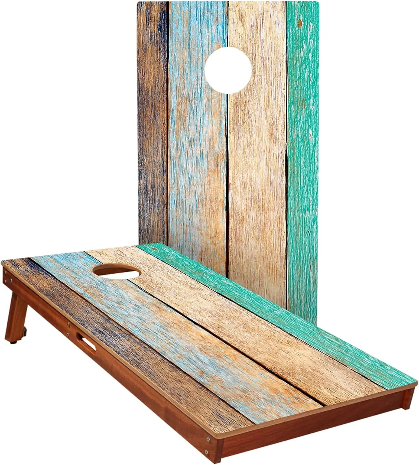 Skip's Garage All-Weather Cornhole Boards | Painted Beach Wood Design | ACA Regulation Corn Hole Game Set
