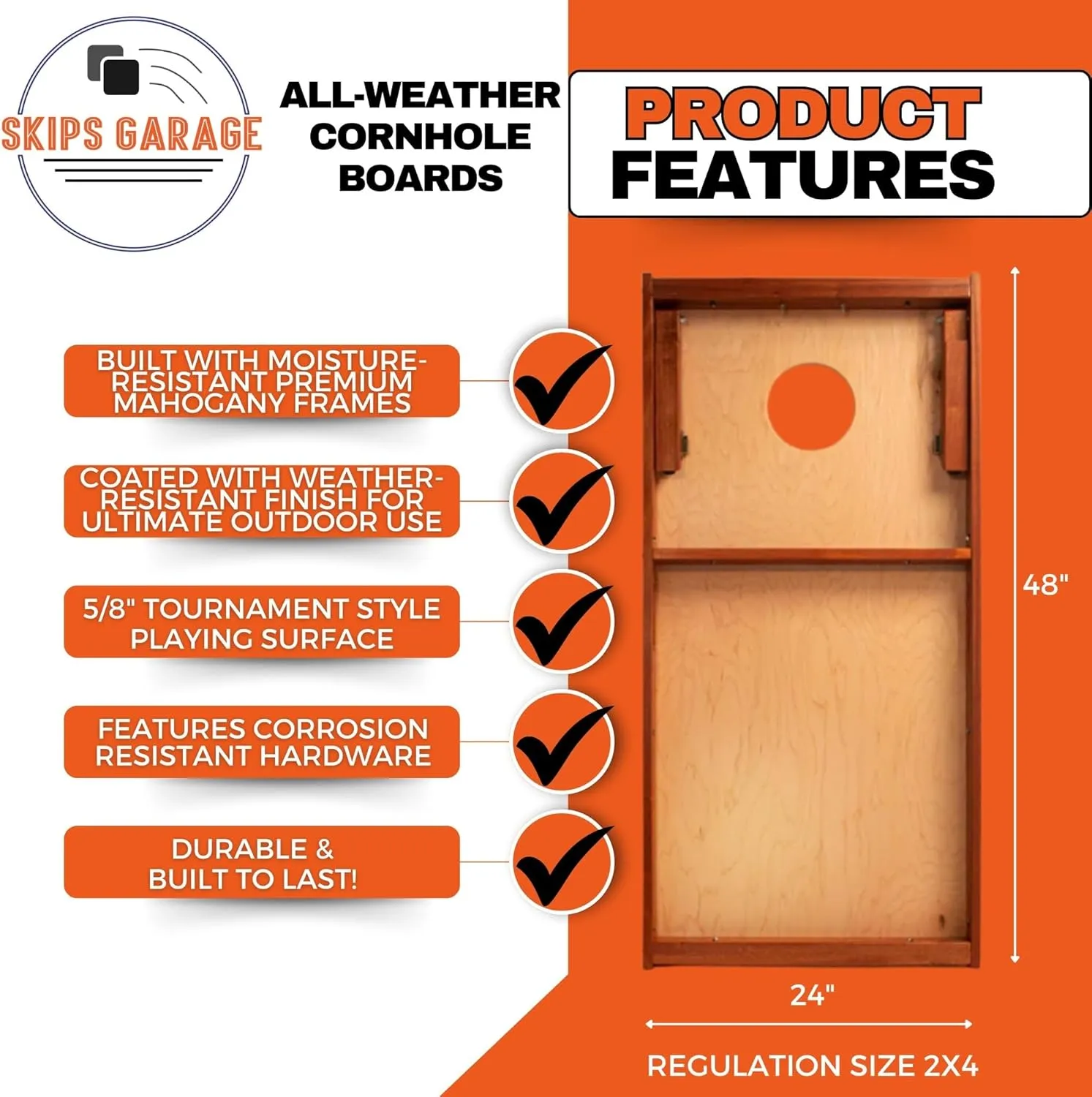 Skip's Garage All-Weather Cornhole Boards | Painted Beach Wood Design | ACA Regulation Corn Hole Game Set