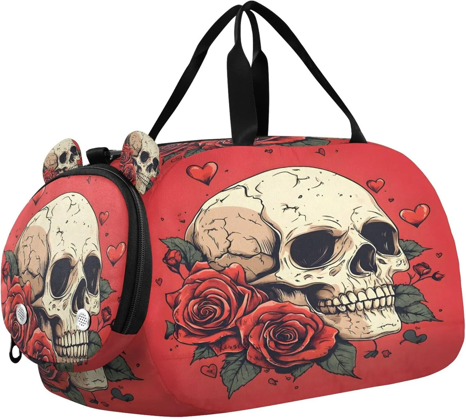 Skull with Roses Kids Overnight Sports Duffel Bags with Shoe Compartment & Wet Pocket Travel Sport Gym Bag for Girls Boys