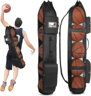 Skureay Basketball Bag for Team Balls, Heavy Duty Basketball Coashes Bag - 5 Basketballs Mesh Bag for Coaching/Basketabll Accessories
