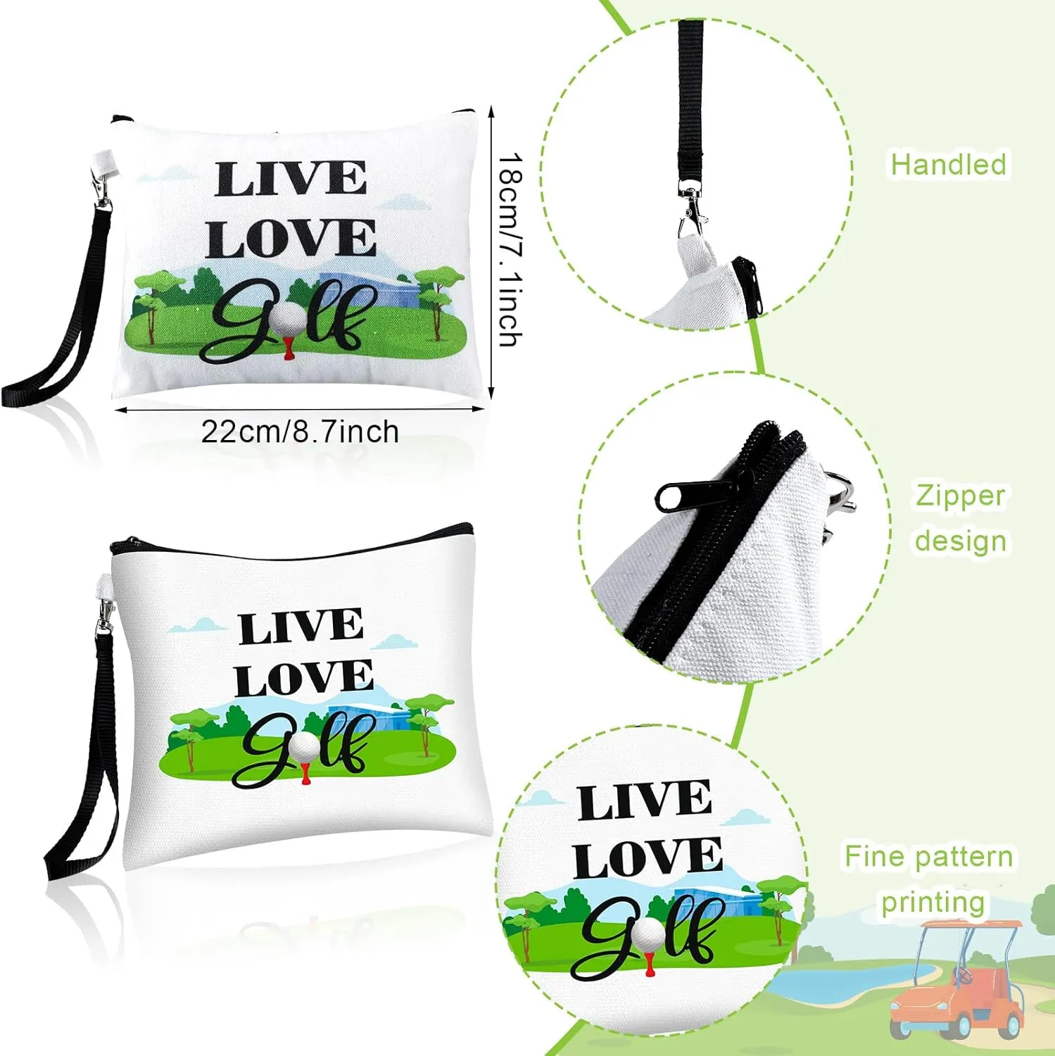 Skylety 9 Pieces Golf Gift Cosmetic Bags Golf Makeup Bag Pouch Cosmetic Toiletry Organizer Case for Golfer Team Ladies(Normal Style)