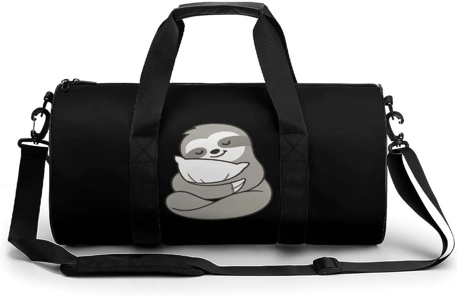 Sleepy Sloth Hugging Pillow Cylindrical Gym Duffle Bag Foldable Weekender Bags Lightweight Travel Handbag