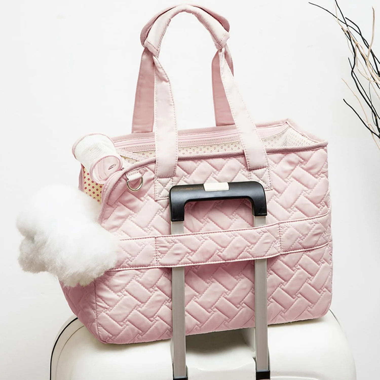 Small Puppy Carrier Bag,Woman Style,Pups Purse Kitty,Multiple Pockets,Breathable Mesh,Pets Totes Travel,Picnic,Outdoor,MAX 6 lb (Pink, Small)