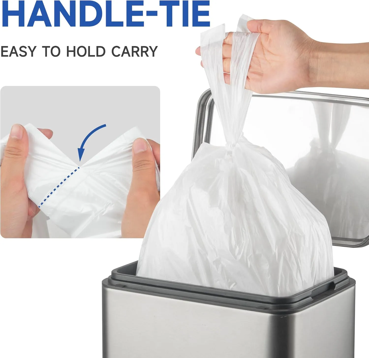Small Trash Bags with Handles (1.2/2/3/4/6/8/13 Gallon) - Ocean Plastic Upcycling - Plastic Garbage Bags, Can Bin & Waste Basket Liner for Kitchen, Bathroom, Office and Pets