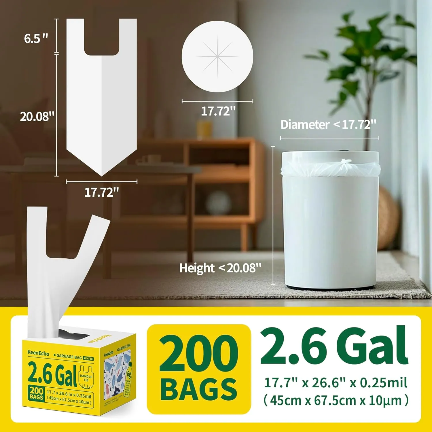 Small Trash Bags with Handles (1.2/2/3/4/6/8/13 Gallon) - Ocean Plastic Upcycling - Plastic Garbage Bags, Can Bin & Waste Basket Liner for Kitchen, Bathroom, Office and Pets