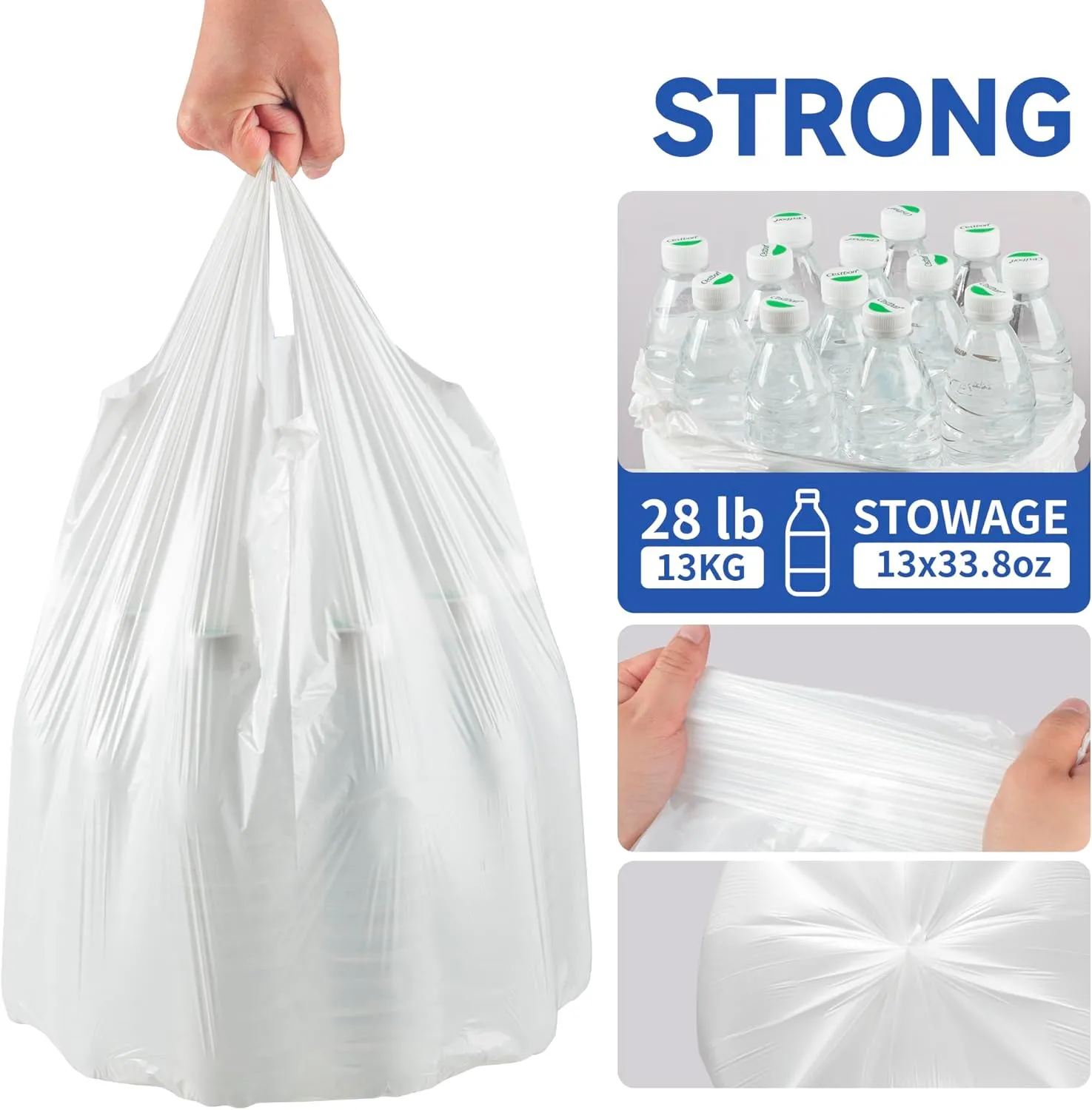 Small Trash Bags with Handles (1.2/2/3/4/6/8/13 Gallon) - Ocean Plastic Upcycling - Plastic Garbage Bags, Can Bin & Waste Basket Liner for Kitchen, Bathroom, Office and Pets