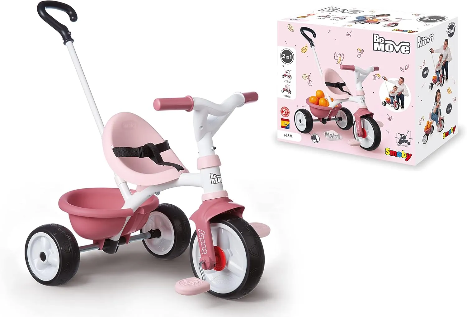Smoby Tricycle - Pink, Metal, 68 x 52 x 52 cm, Suitable for Children 15 Months , Unisex, Made in Spain